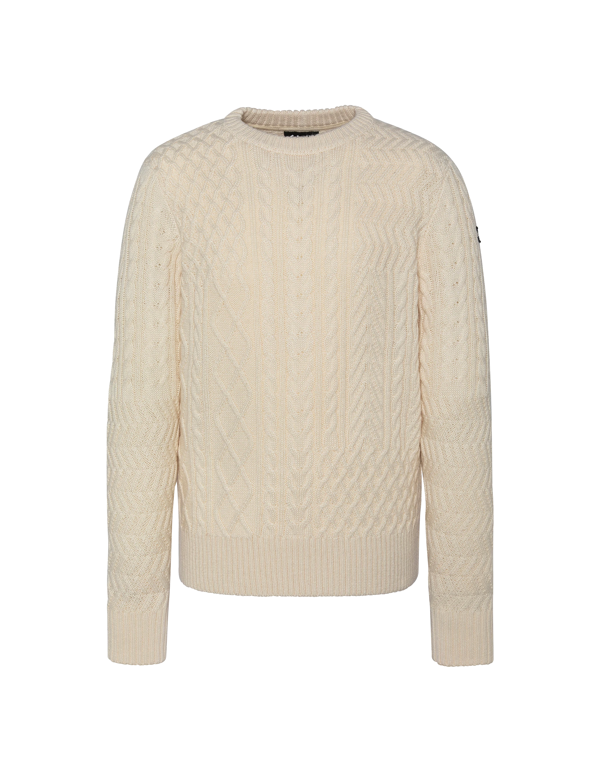 Suéter de cuello redondo blanco roto, malla retorcida-2