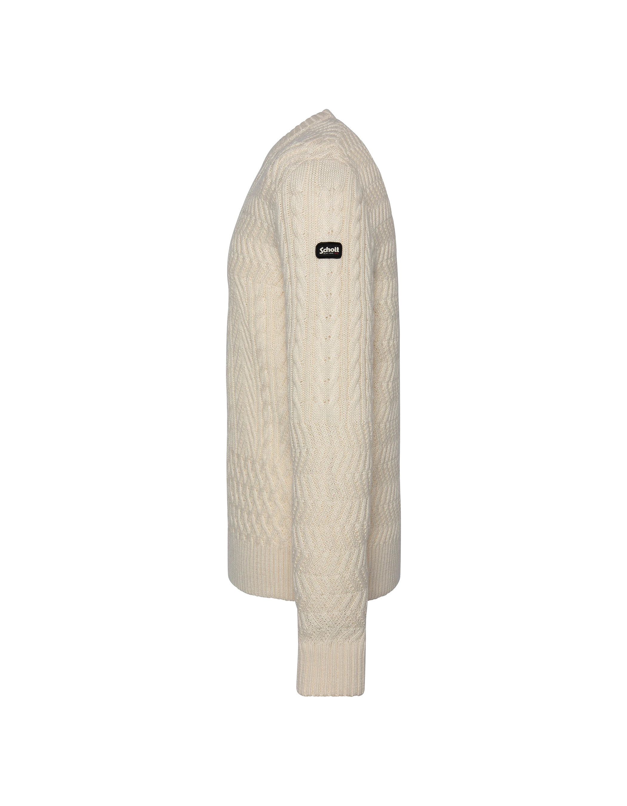 Suéter de cuello redondo blanco roto, malla retorcida-5