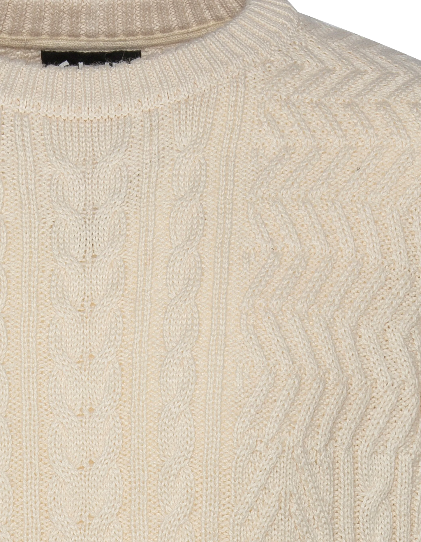 Suéter de cuello redondo blanco roto, malla retorcida