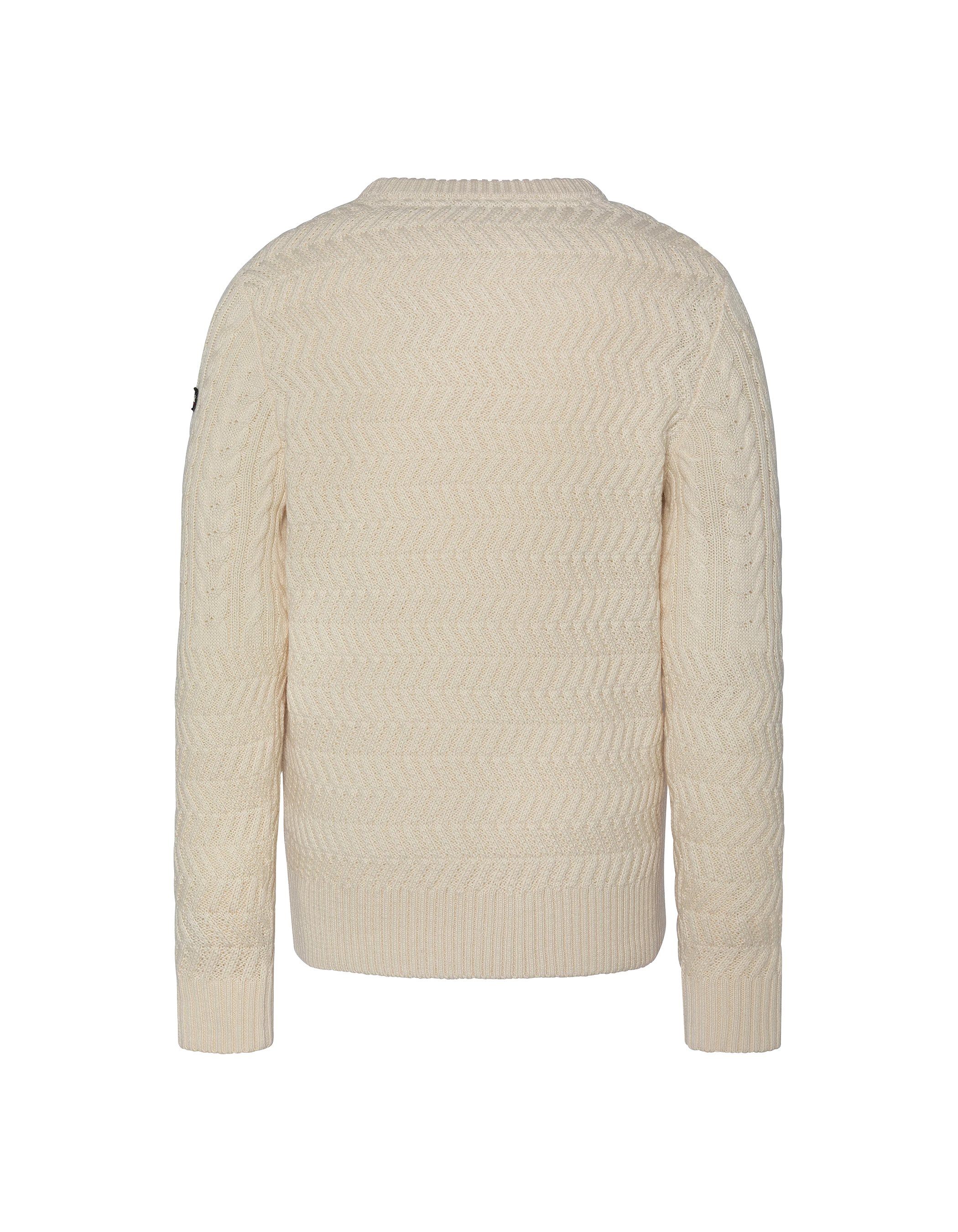 Suéter de cuello redondo blanco roto, malla retorcida-7