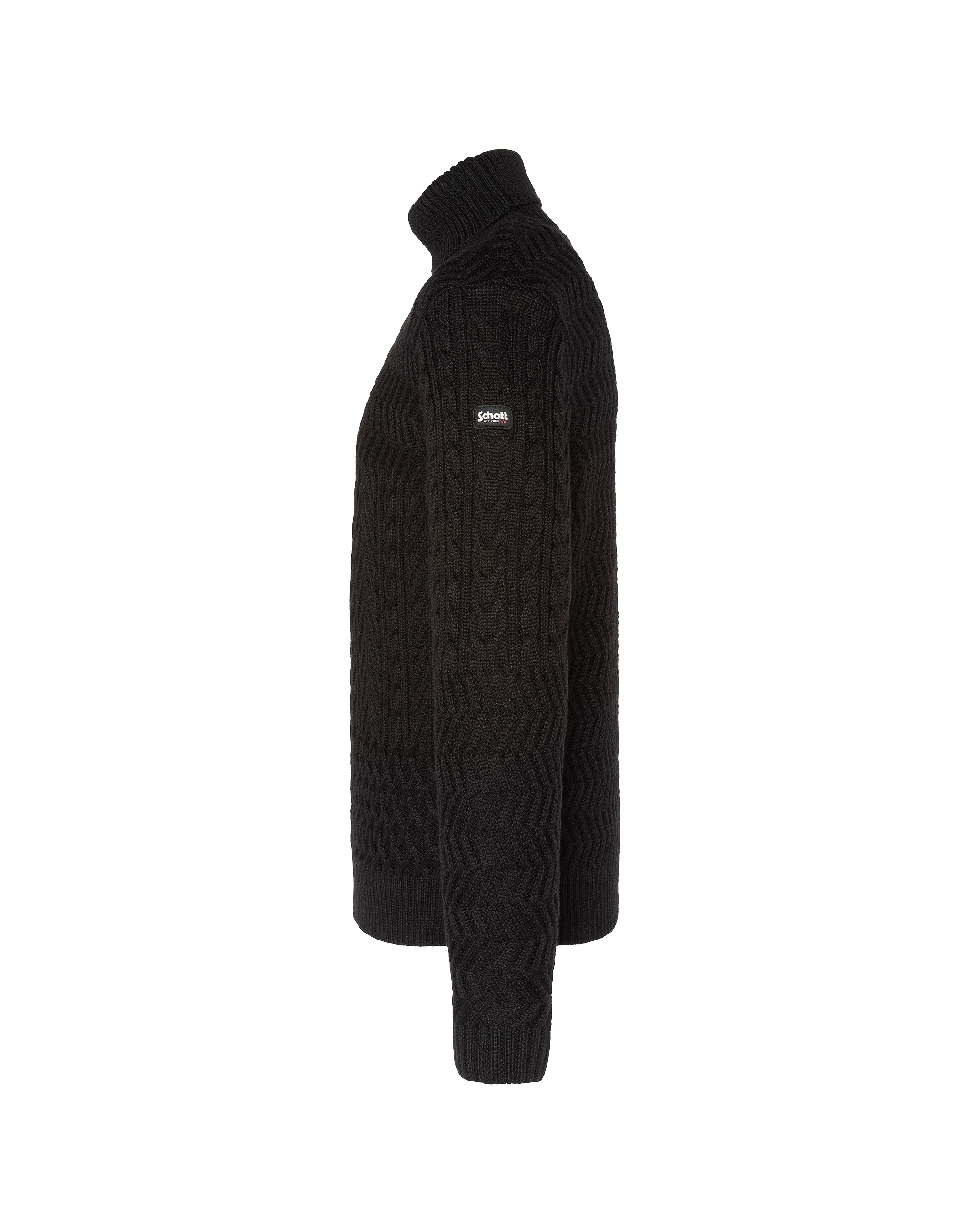 Suéter de cuello de tortuga negro, malla retorcida-5