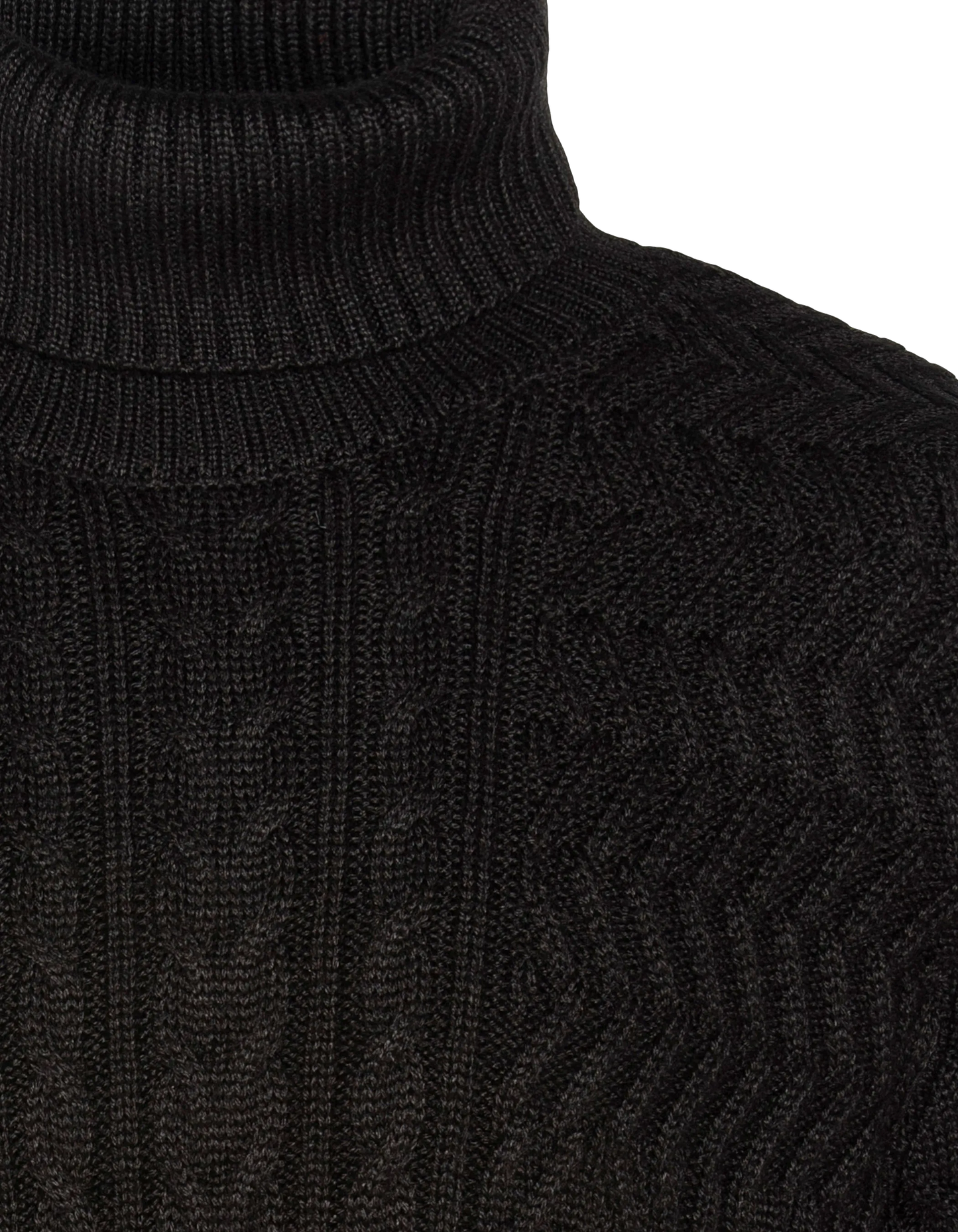 Suéter de cuello de tortuga negro, malla retorcida