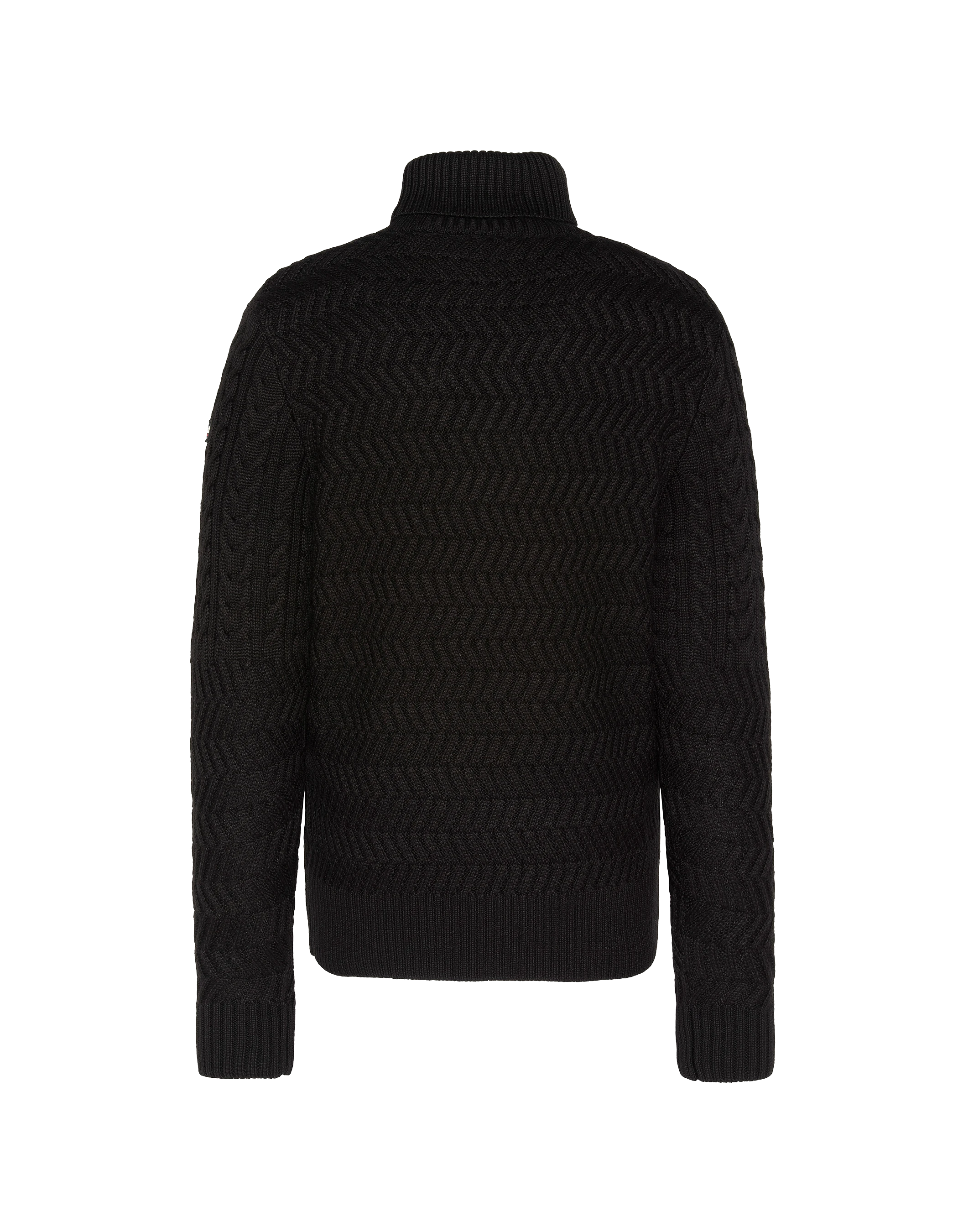 Suéter de cuello de tortuga negro, malla retorcida-7