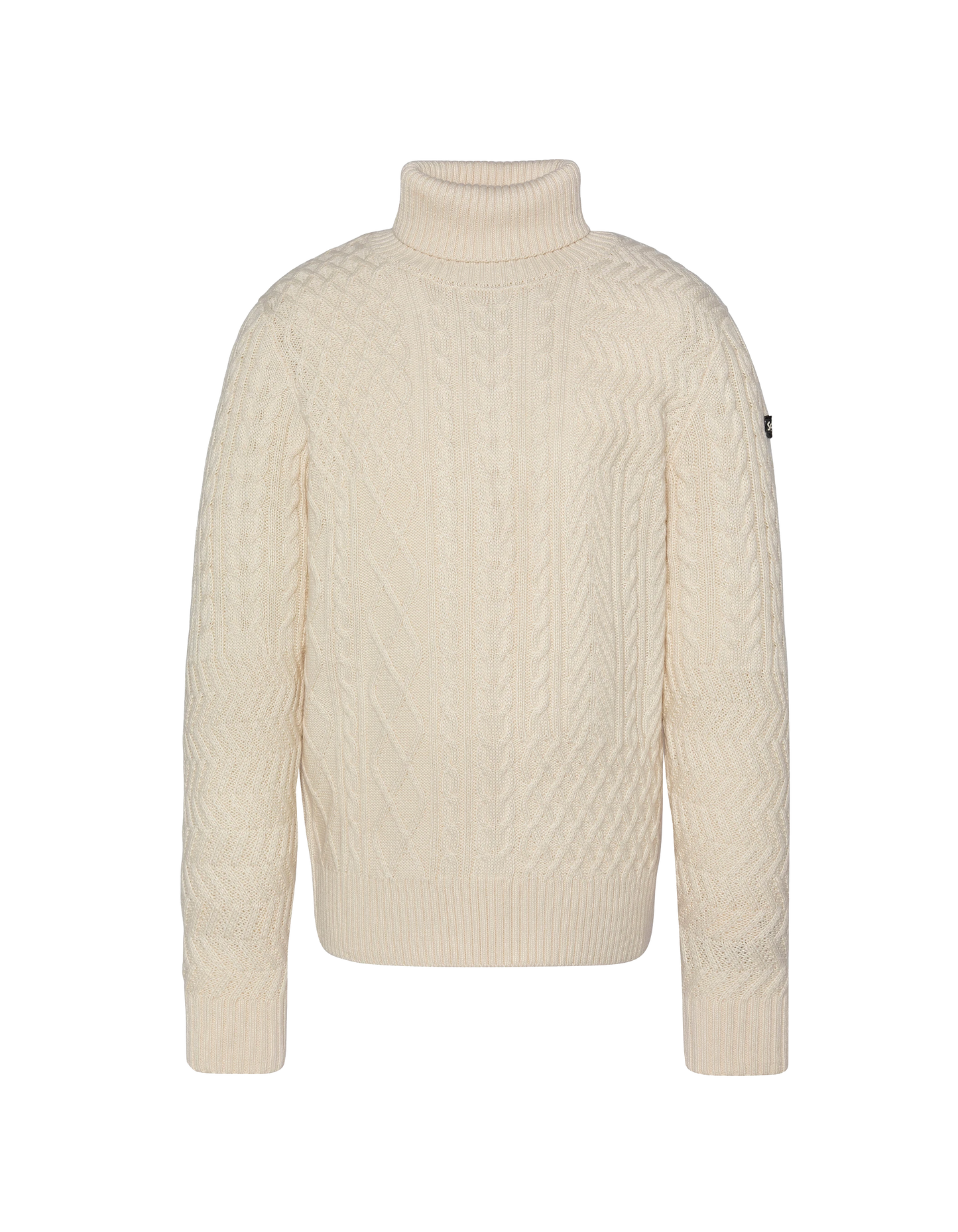 Cuello de tortuga blanco roto, malla retorcida