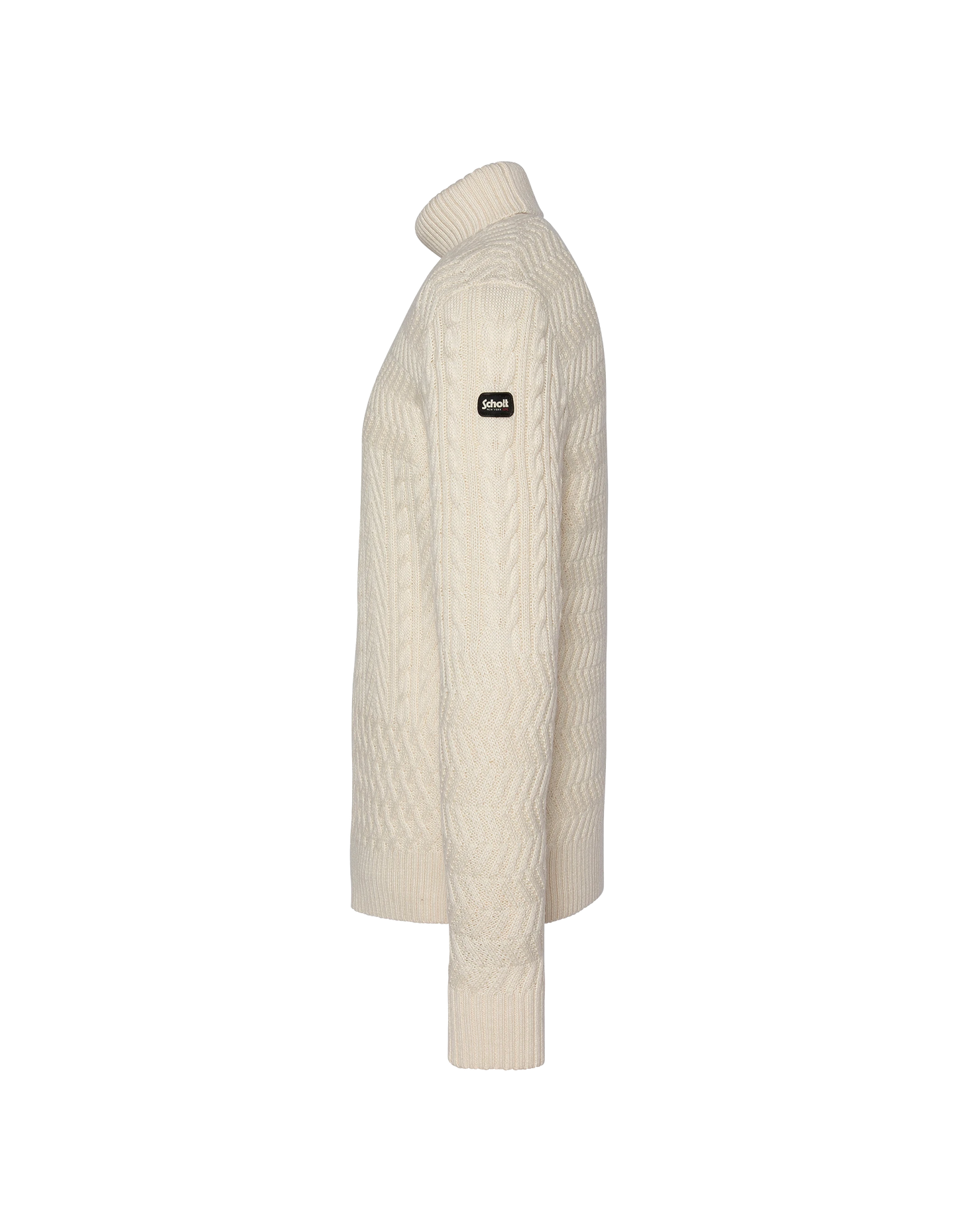 Cuello de tortuga blanco roto, malla retorcida