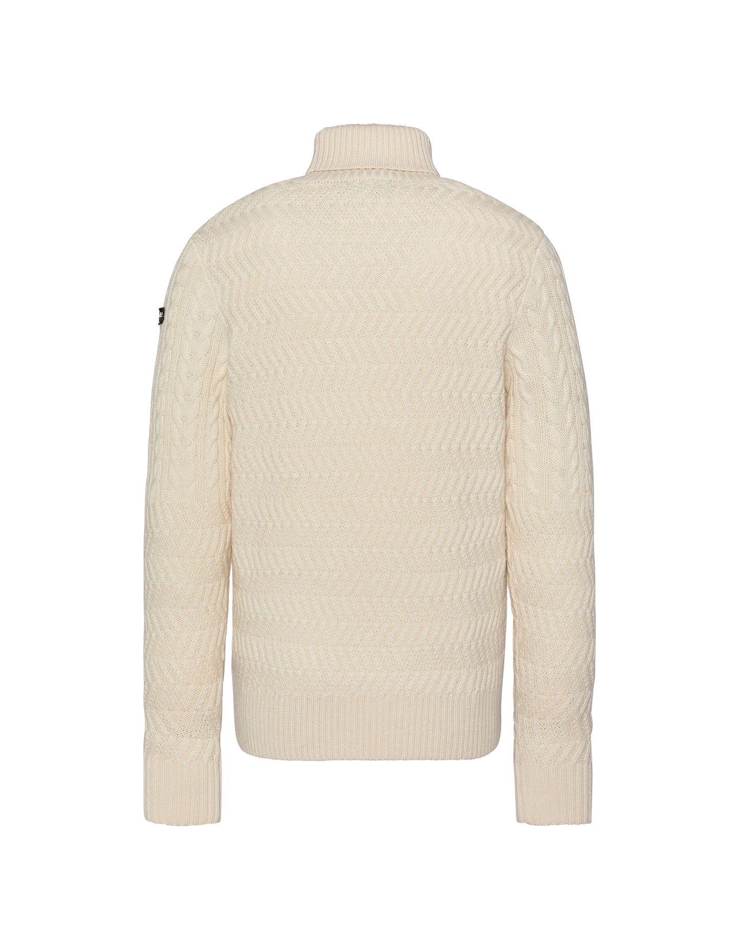 Cuello de tortuga blanco roto, malla retorcida