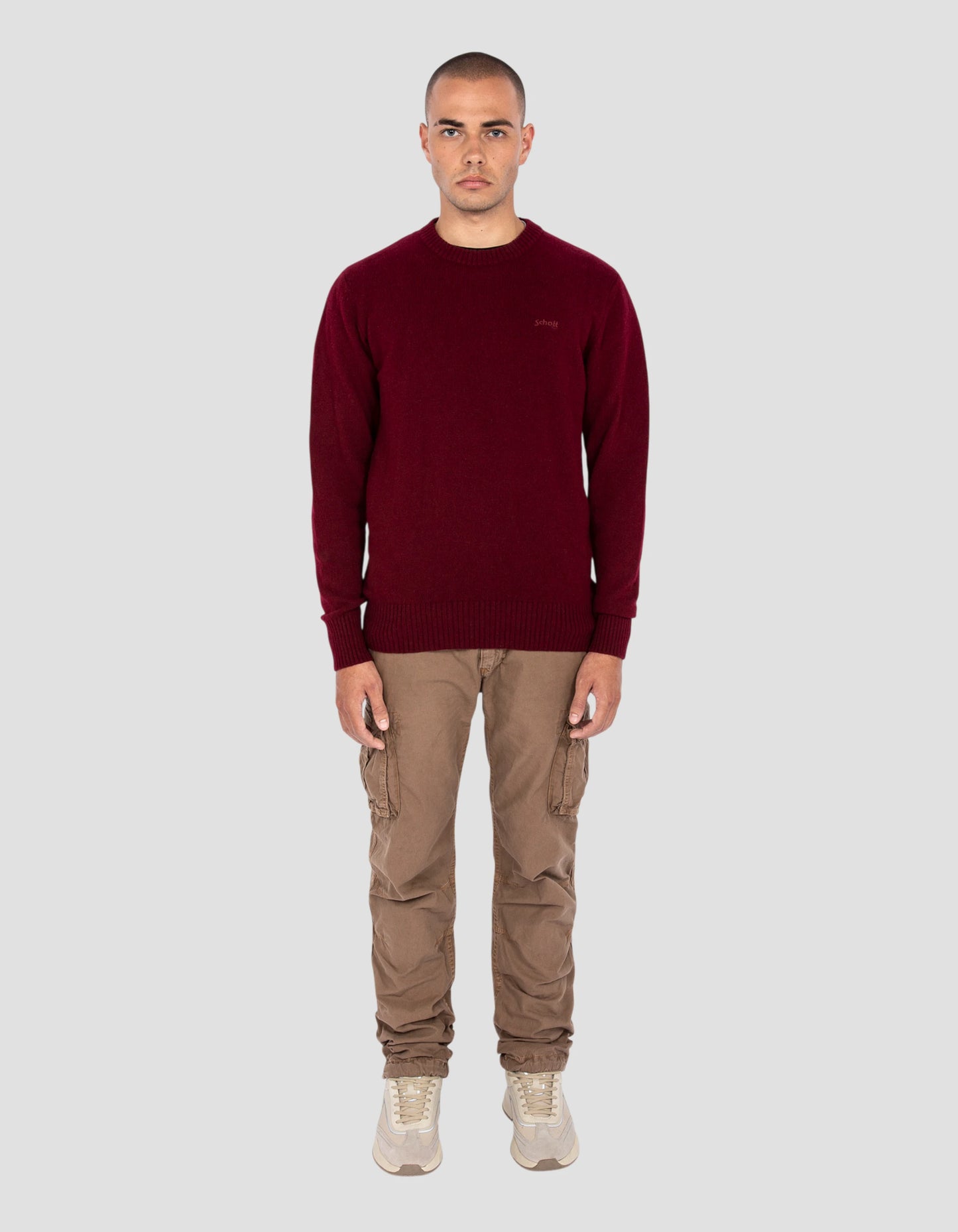 Pull col rond bordeaux en lambswool