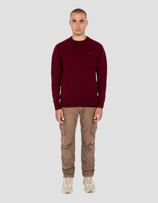 Pull col rond bordeaux en lambswool