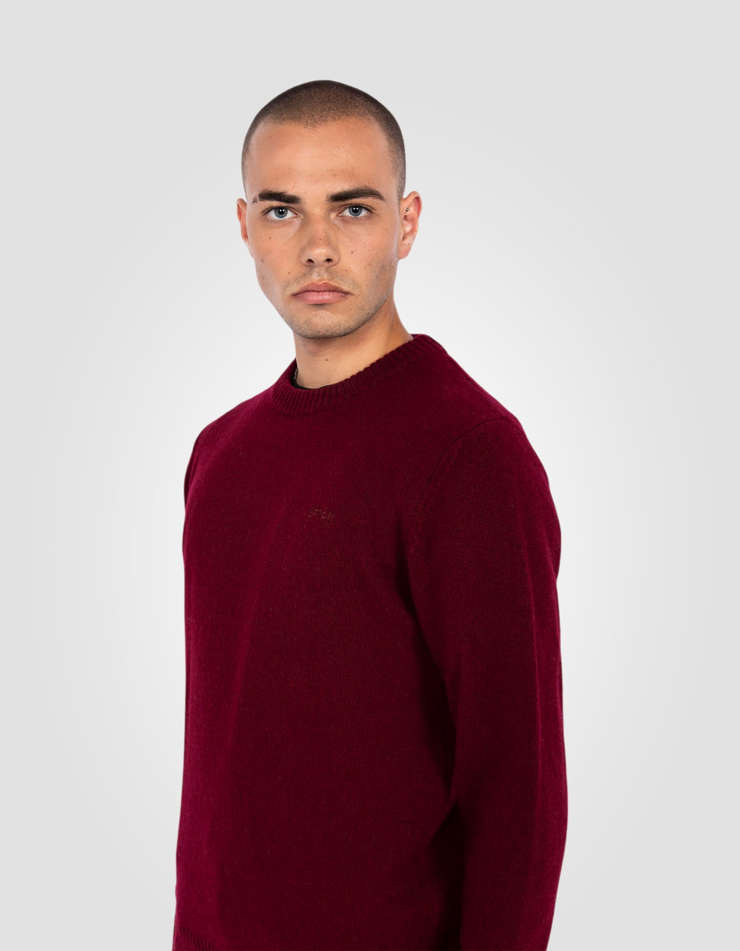 Pull col rond bordeaux en lambswool