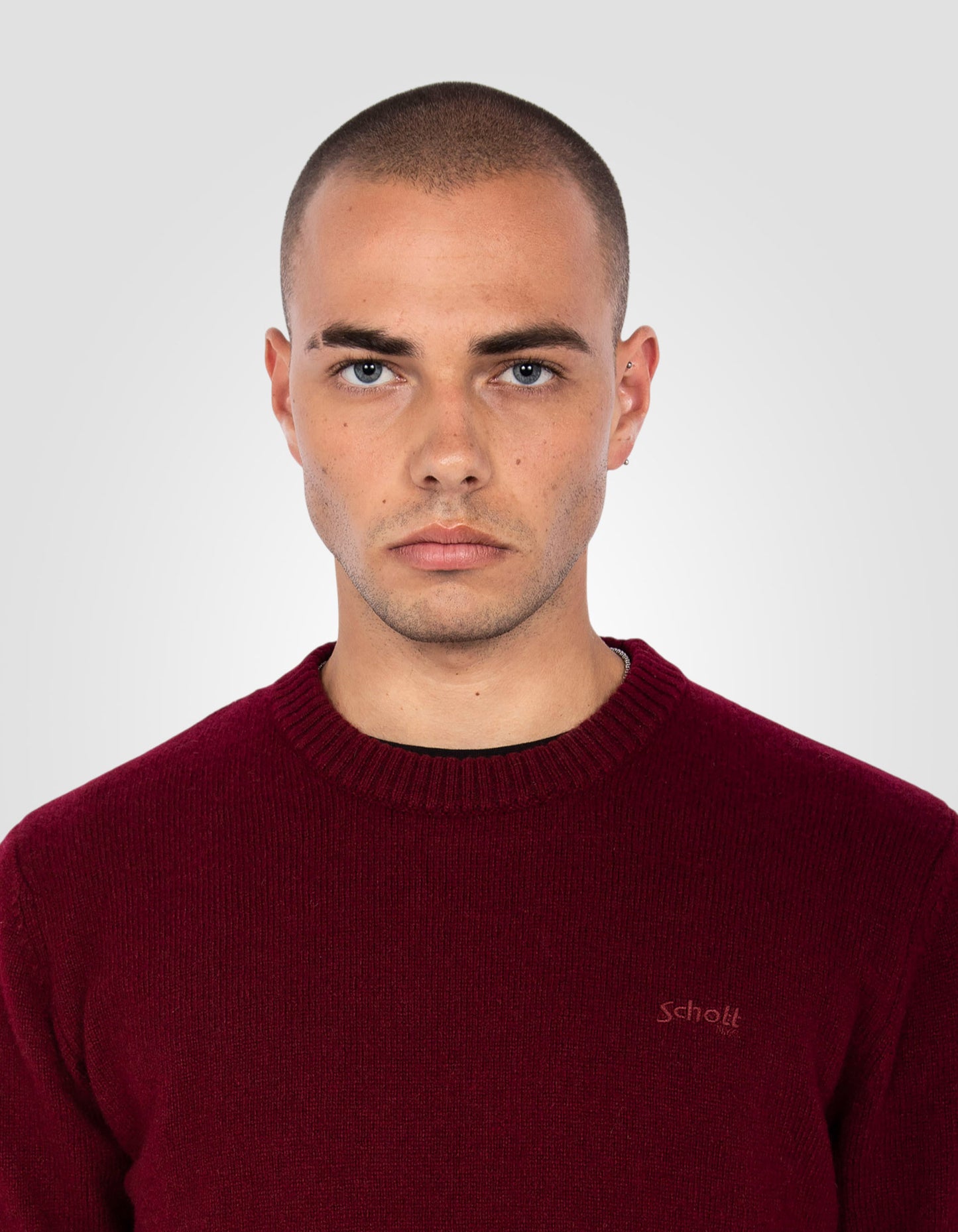 Pull col rond bordeaux en lambswool