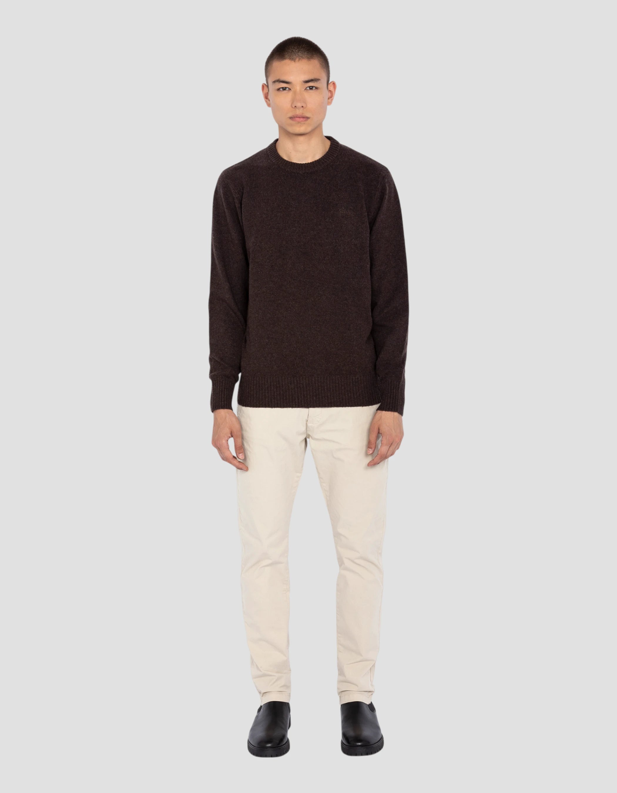 Pull col rond café en lambswool-1