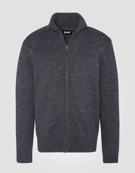 Zipped cardigan Anthracite in Lambswool - PLLANCE3 | Schott NYC®