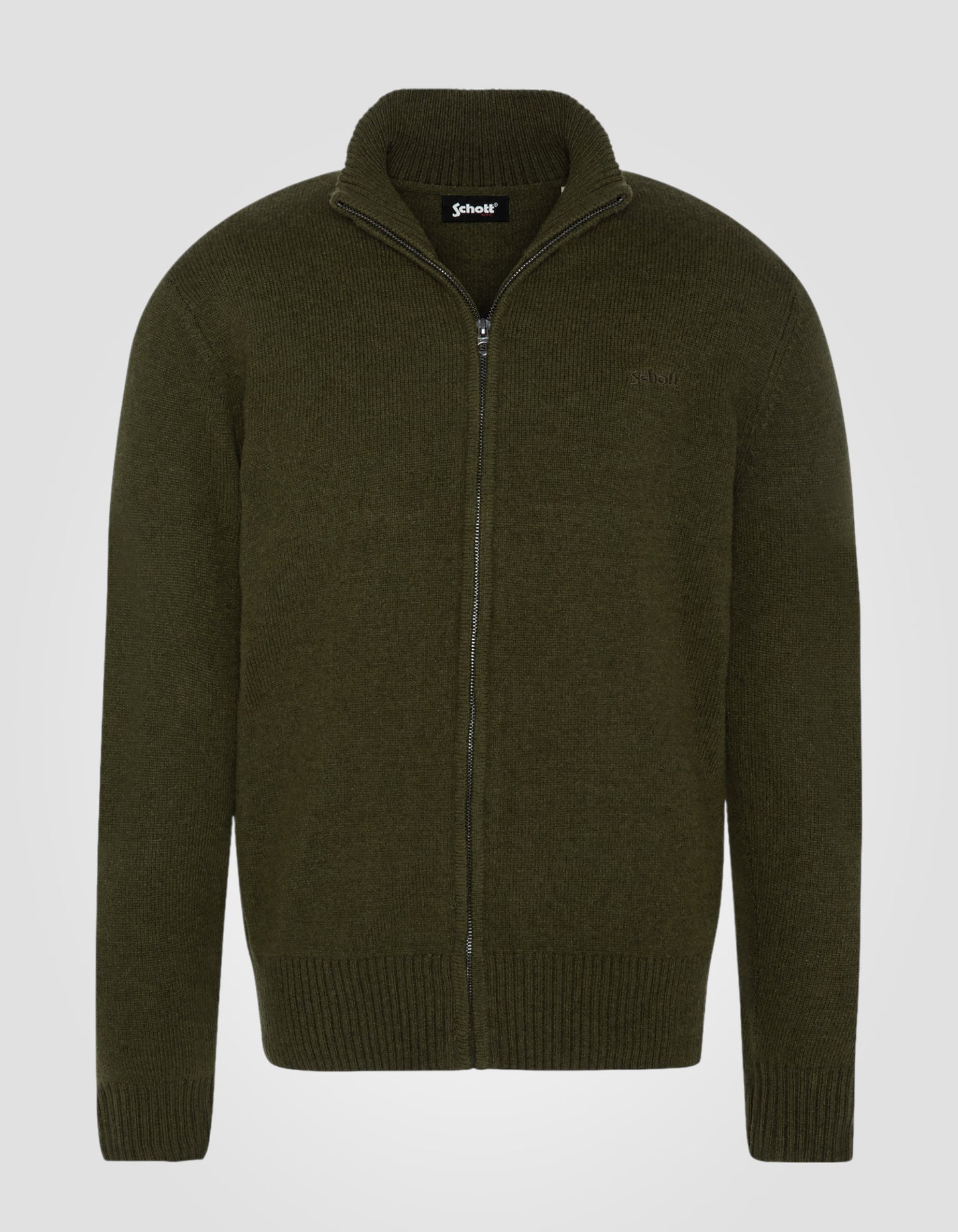 Zipped khaki cardigan in lambswool