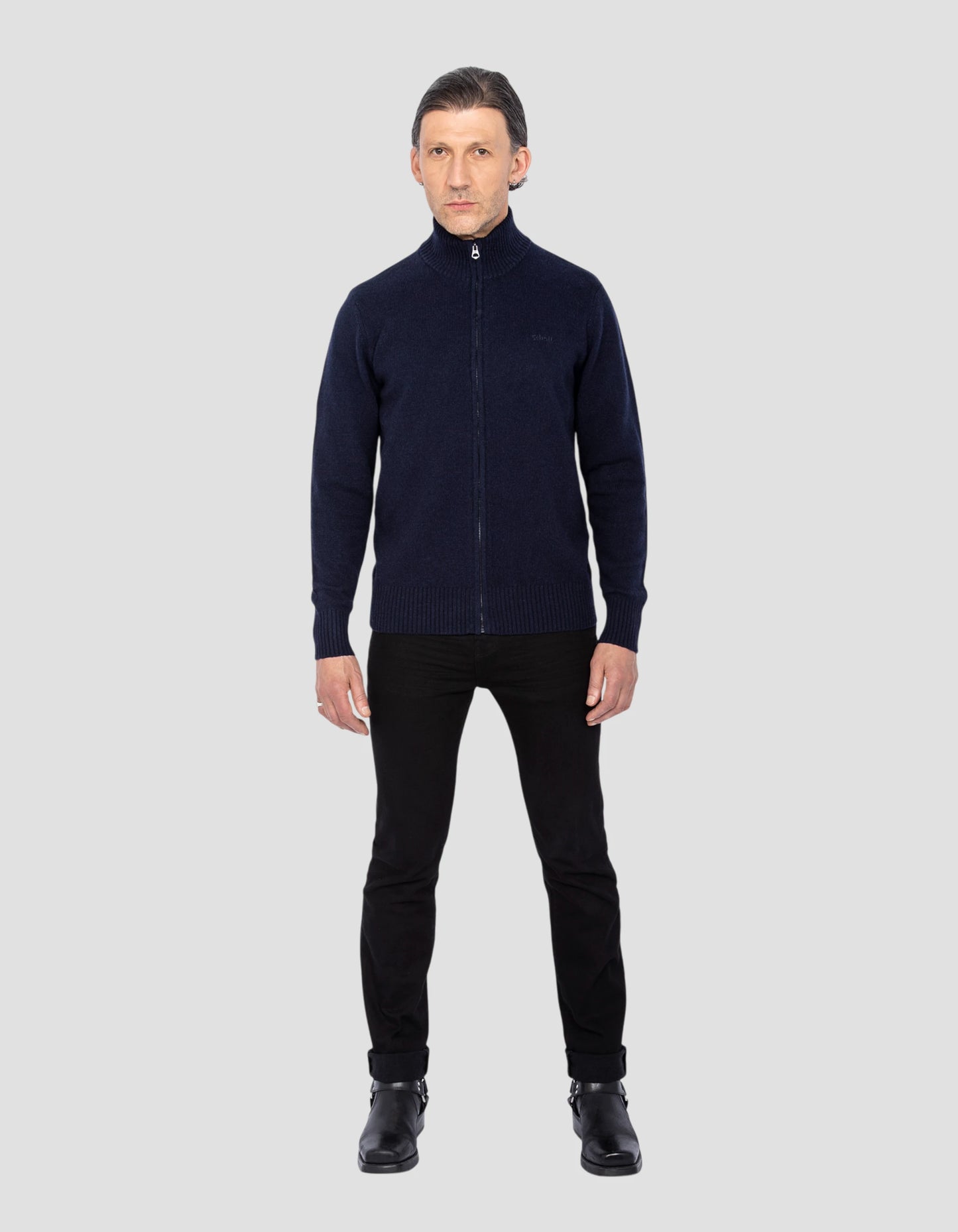 Cárdigan con cremallera azul marino en lumswool