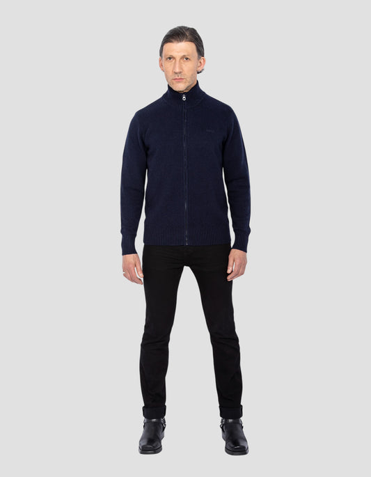 Cárdigan con cremallera azul marino en lumswool