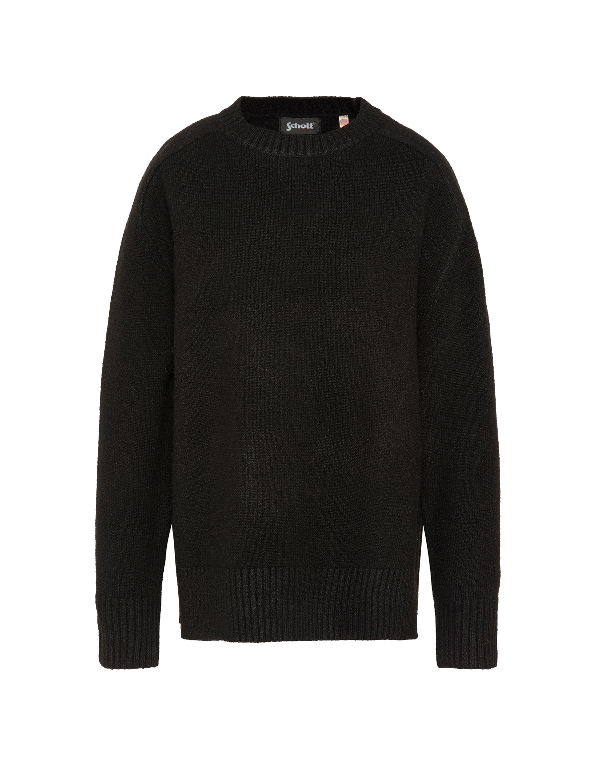 Schwarzer weicher Strickpullover mit Rundhalsausschnitt