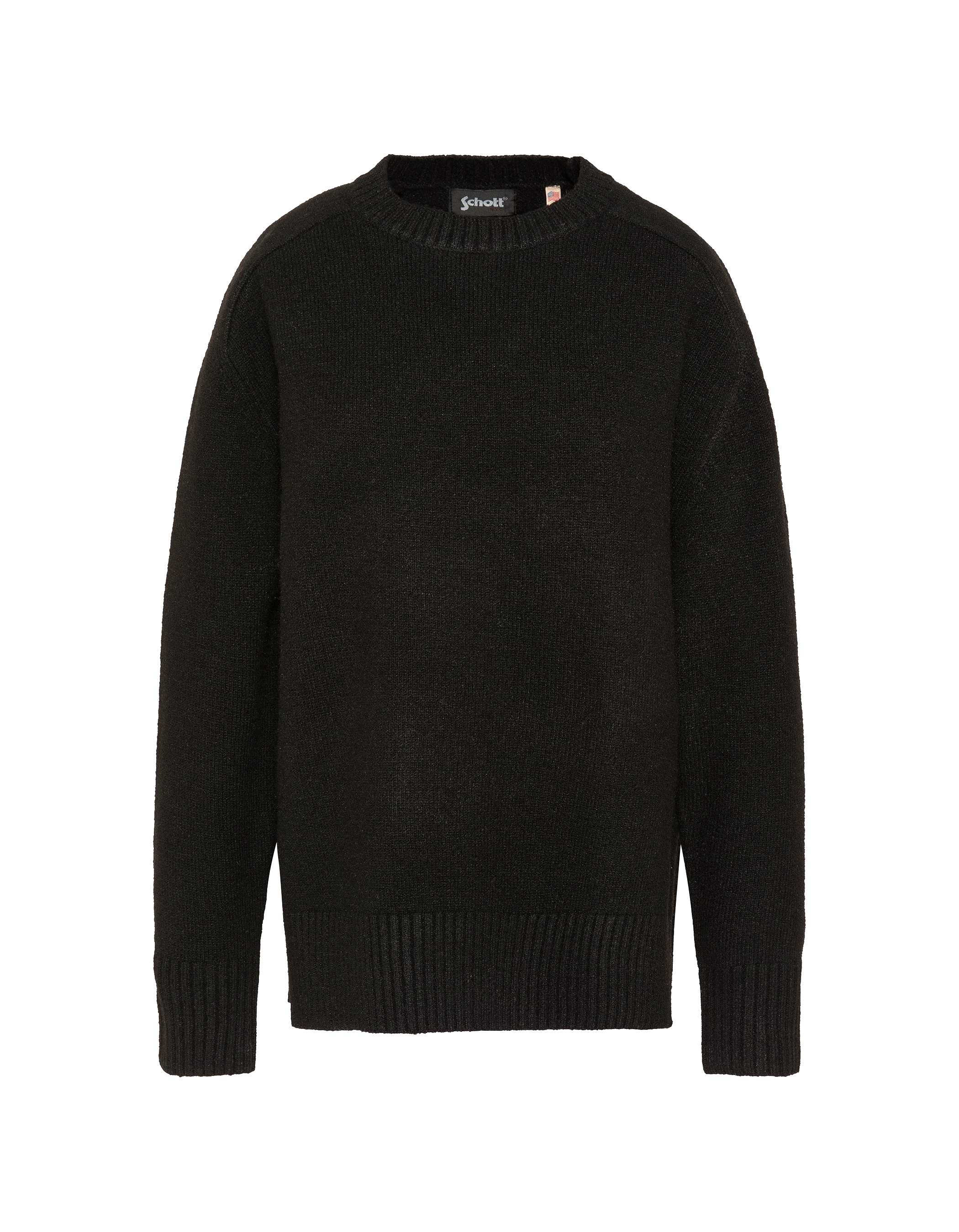Schwarzer weicher Strickpullover mit Rundhalsausschnitt-1