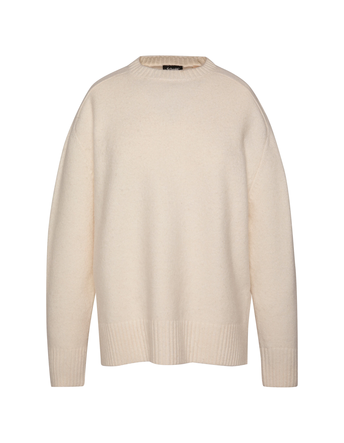 Ecrufarbener, weicher Strickpullover mit Rundhalsausschnitt