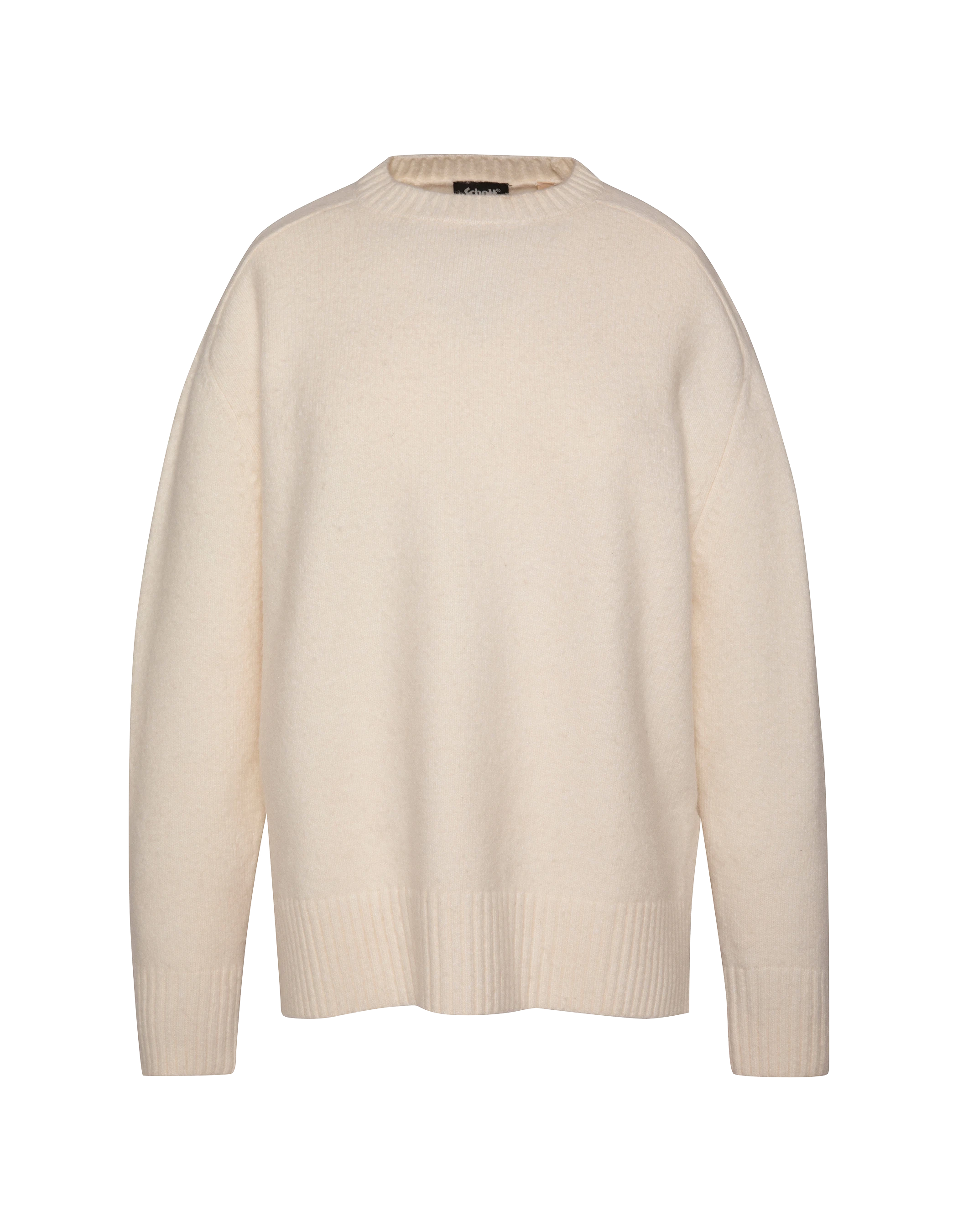 Ecrufarbener, weicher Strickpullover mit Rundhalsausschnitt-1