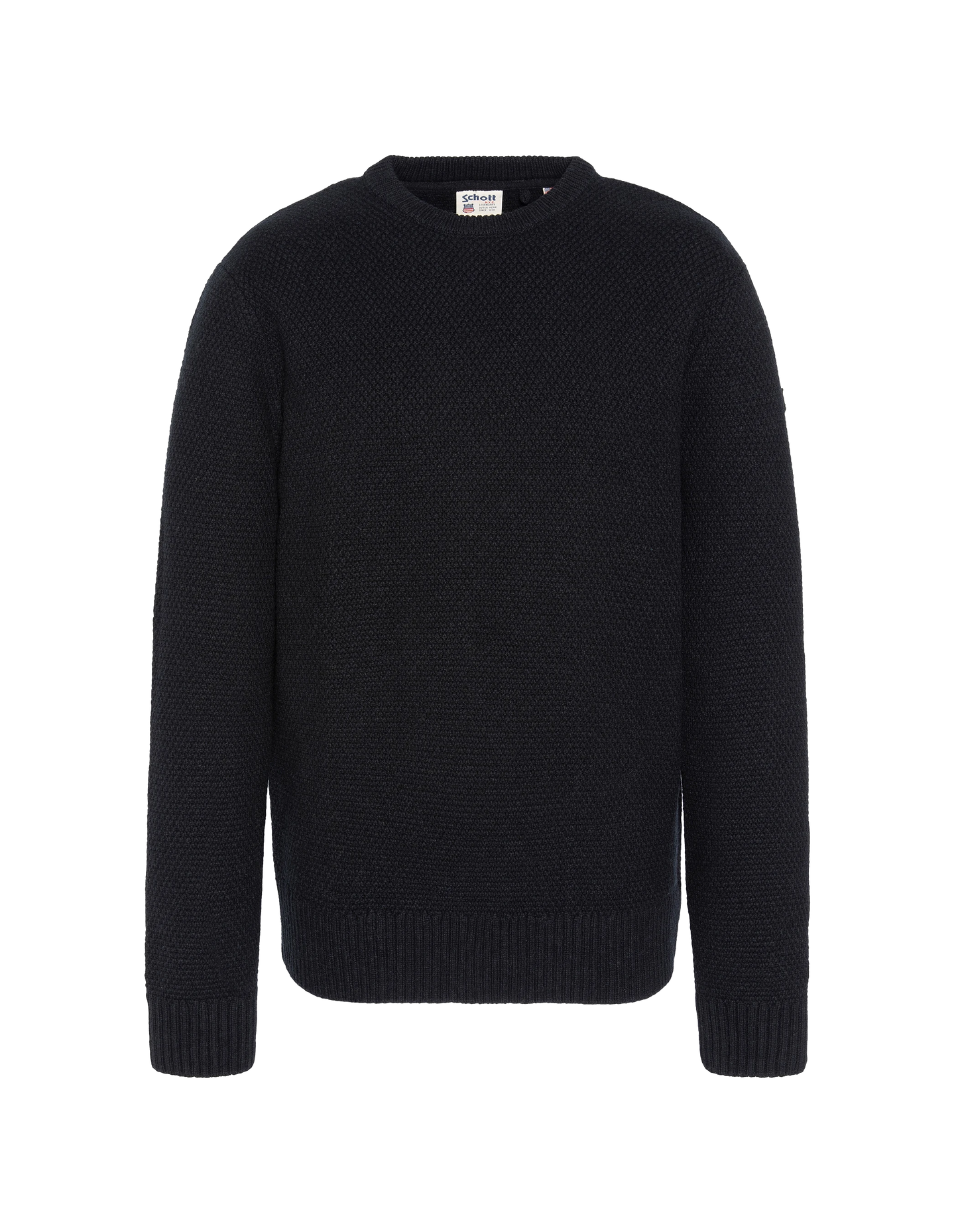Black round neck sweater, fancy knit