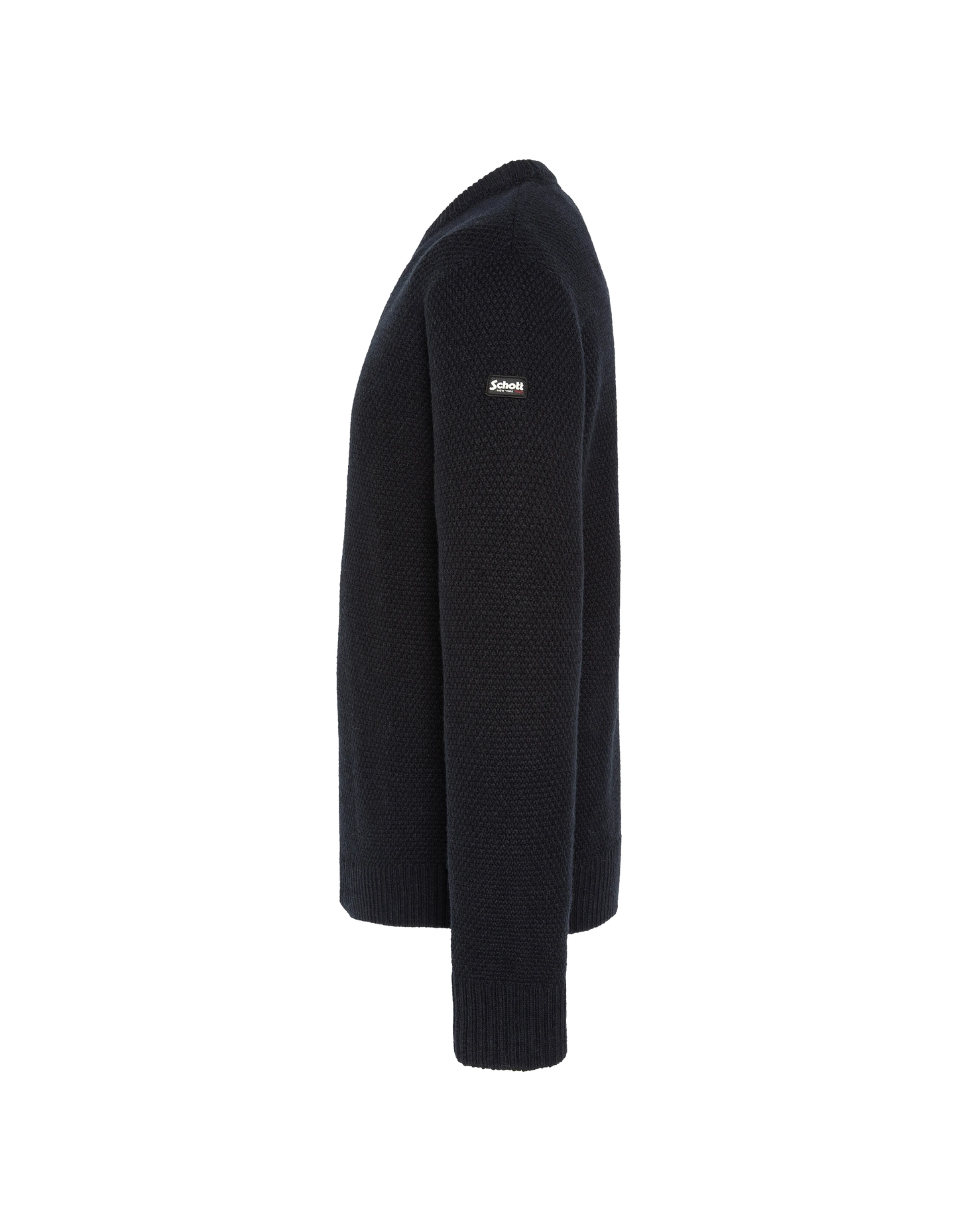 Black round neck sweater, fancy knit