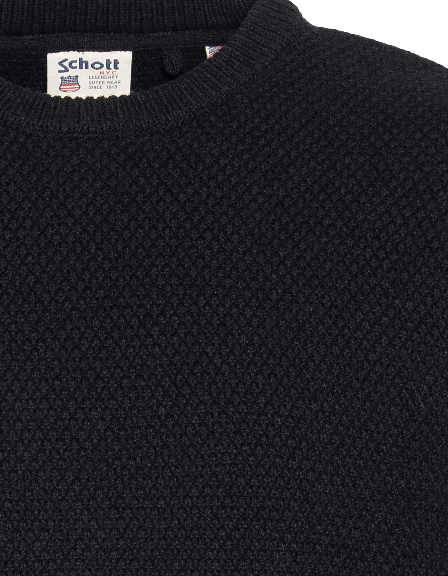 Black round neck sweater, fancy knit