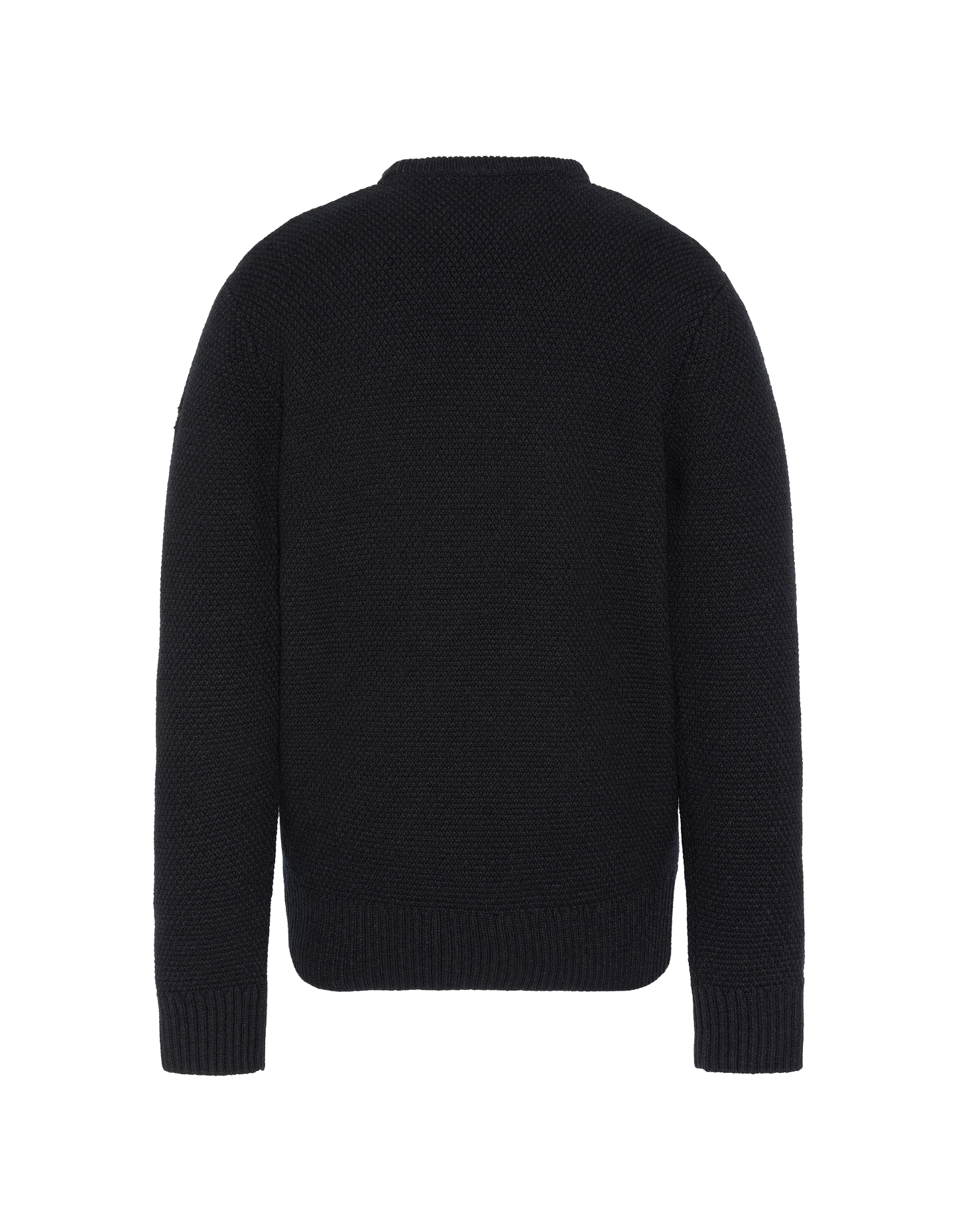 Black round neck sweater, fancy knit