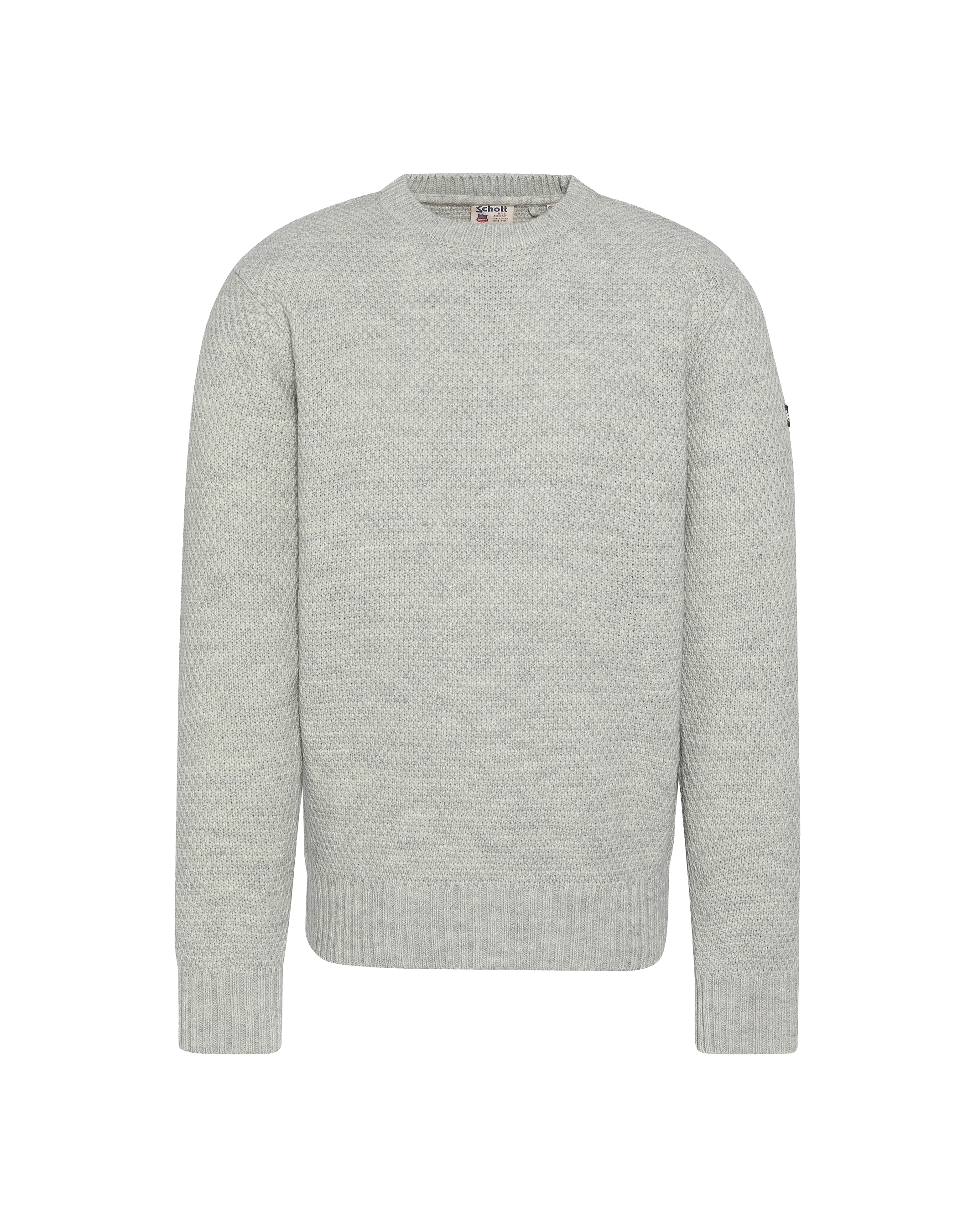 Pull col rond gris chiné, maille fantaisie-1