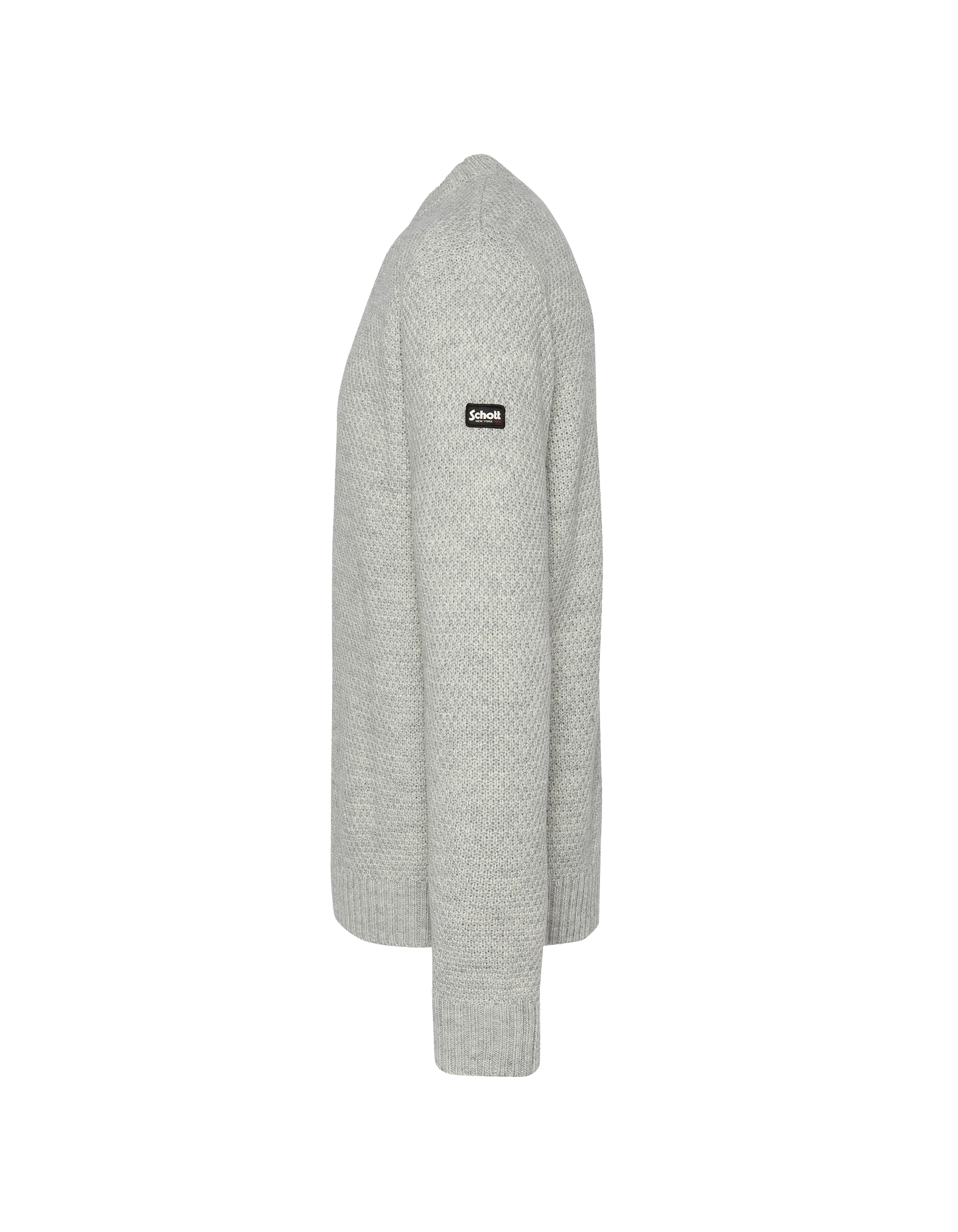 Pull col rond gris chiné, maille fantaisie