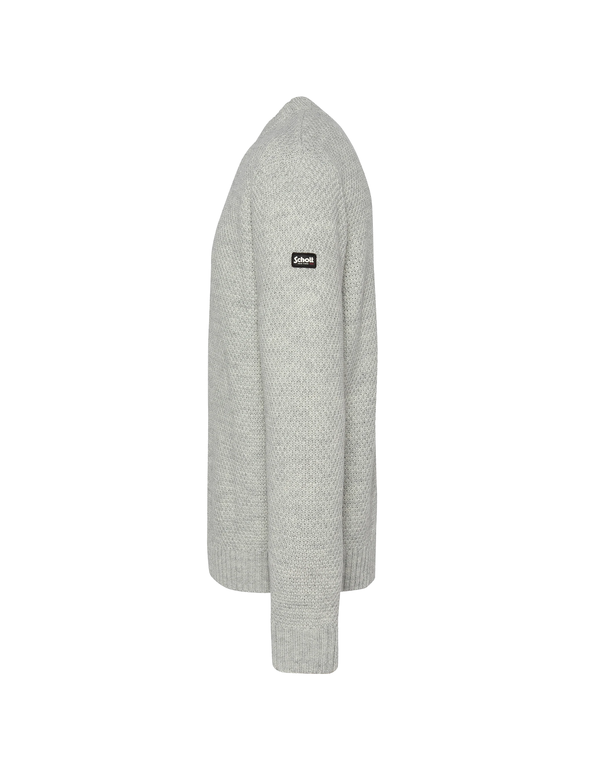 Pull col rond gris chiné, maille fantaisie-3