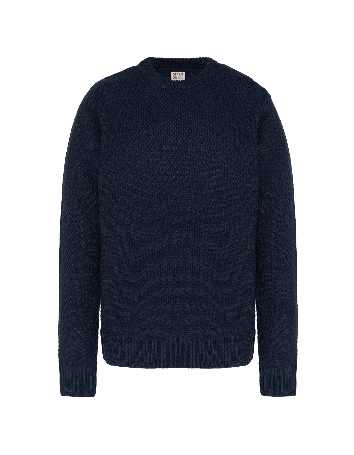 Pull col rond bleu marine, maille fantaisie
