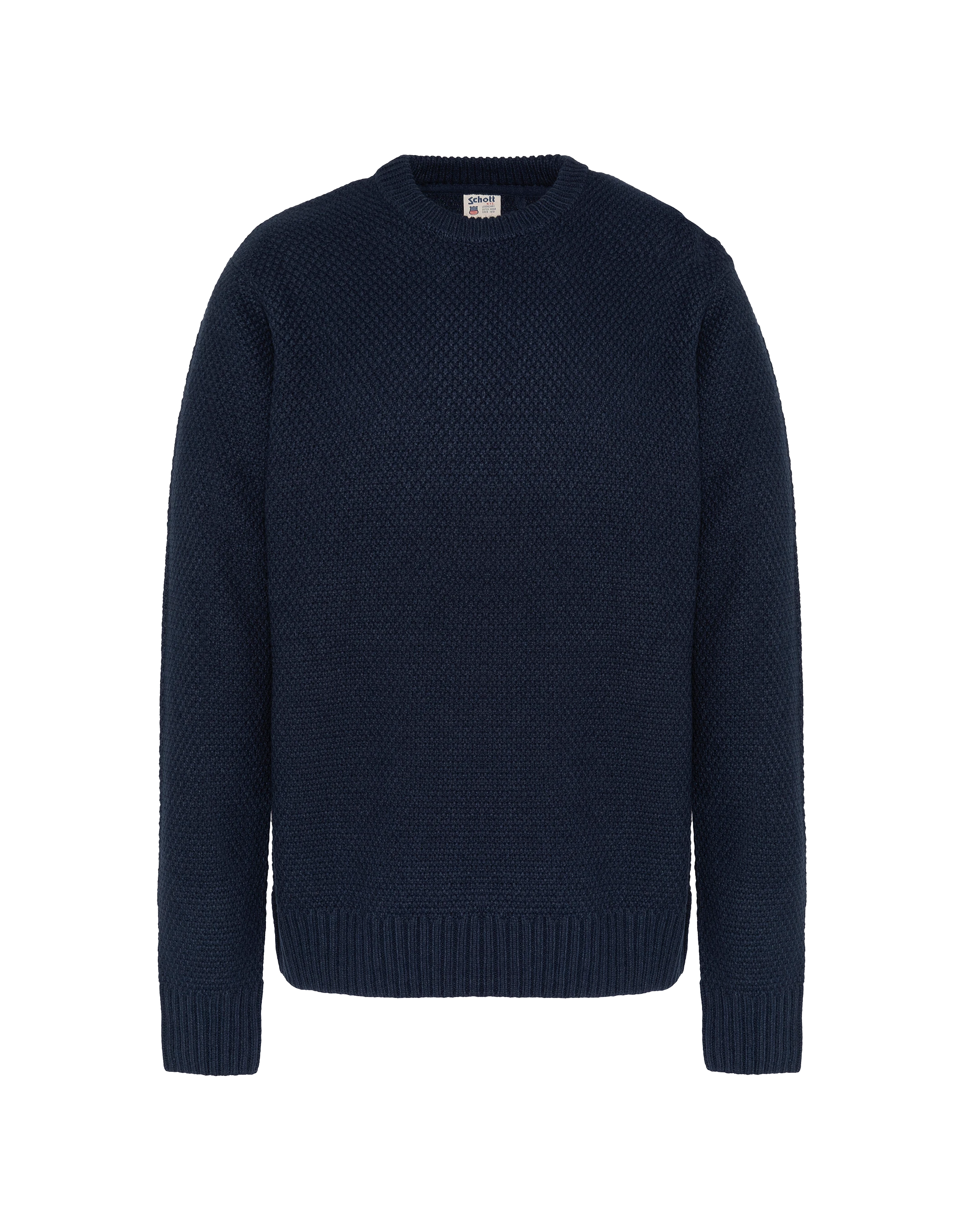 Pull col rond bleu marine, maille fantaisie-1