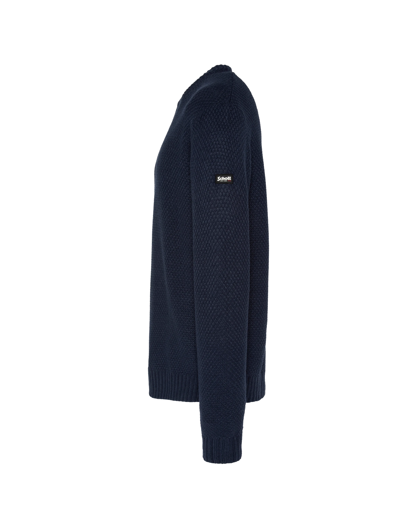 Pull col rond bleu marine, maille fantaisie