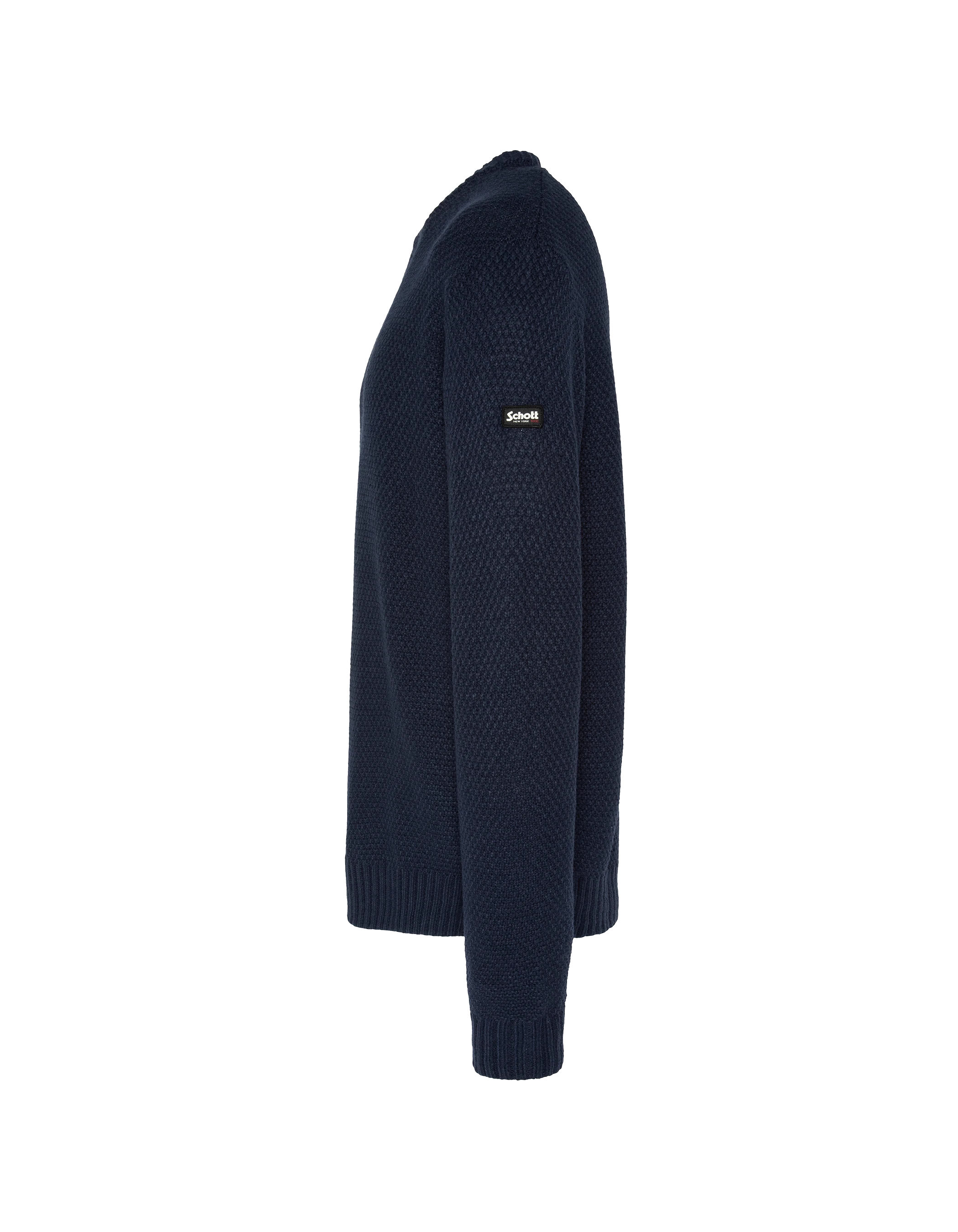 Pull col rond bleu marine, maille fantaisie-3