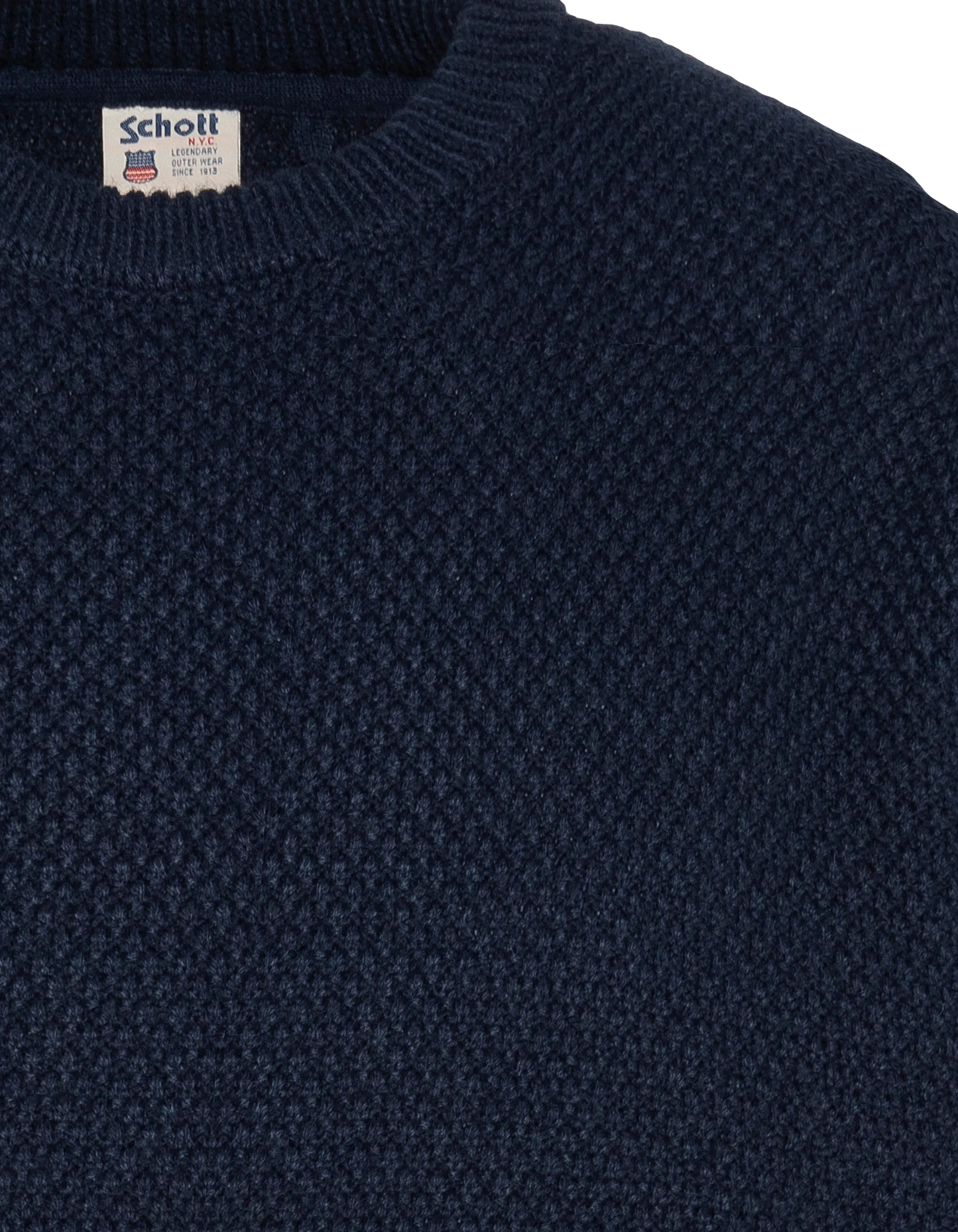 Pull col rond bleu marine, maille fantaisie