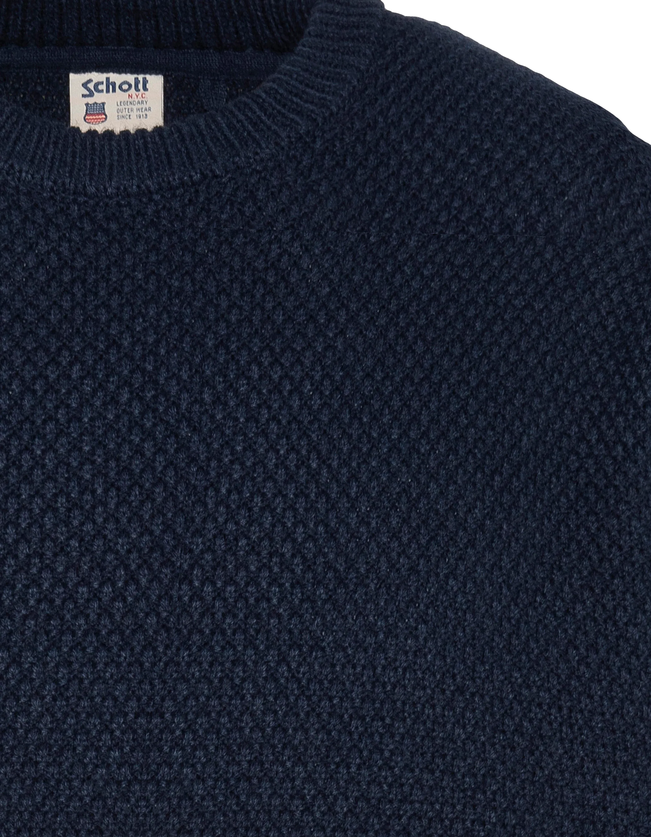 Pull col rond bleu marine, maille fantaisie-4
