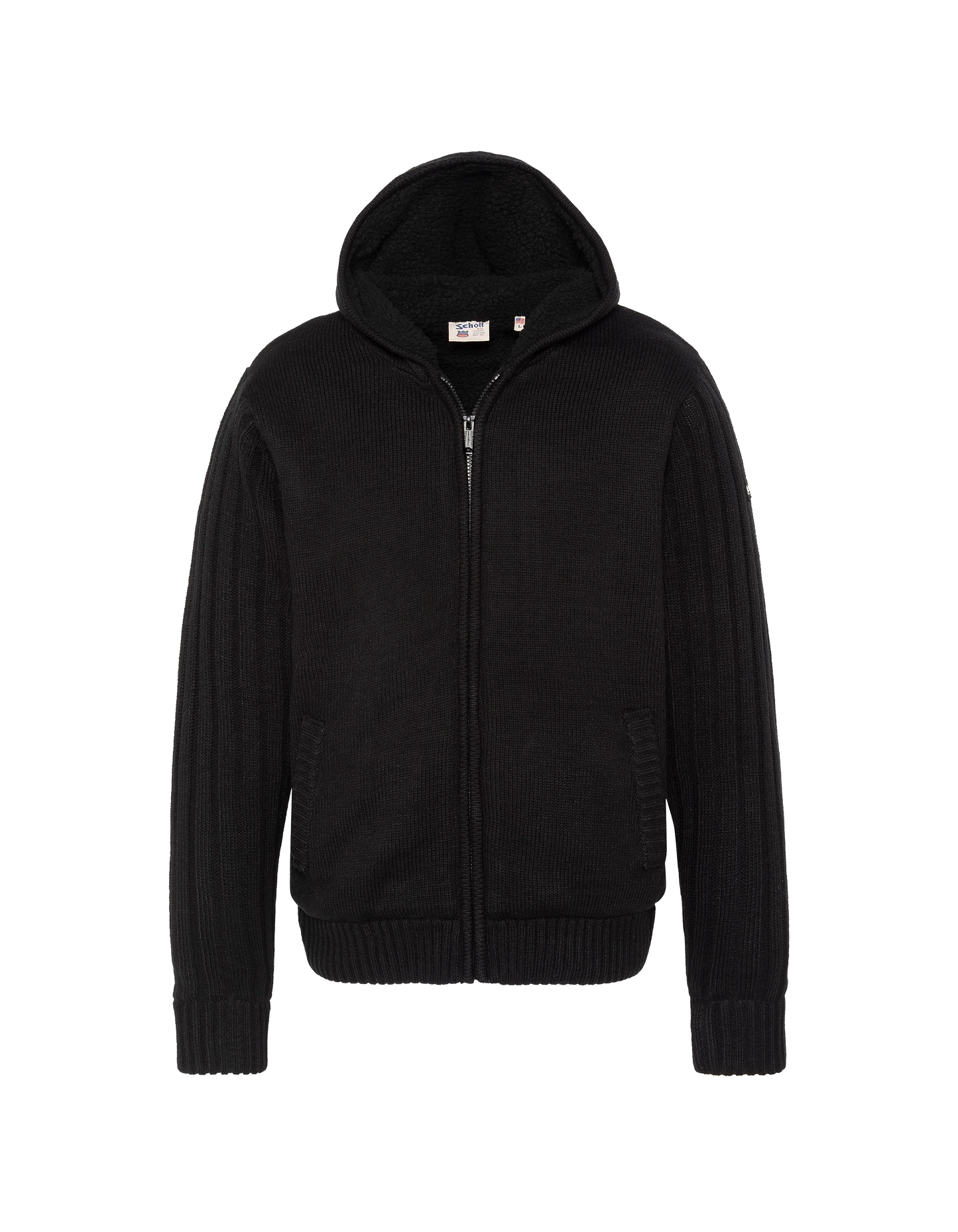 Giubbotto con cappuccio nero foderato di sherpa