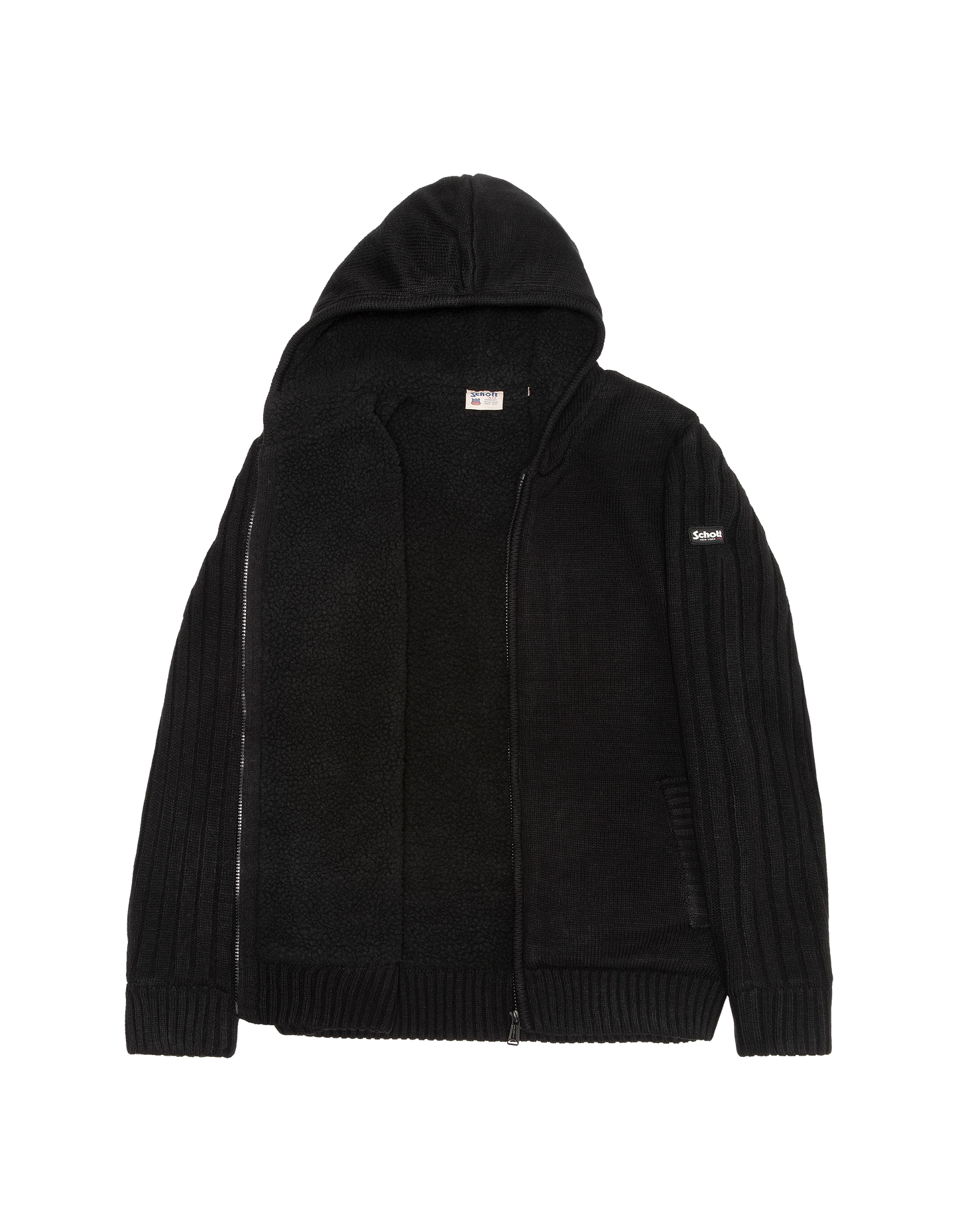 Giubbotto con cappuccio nero foderato di sherpa