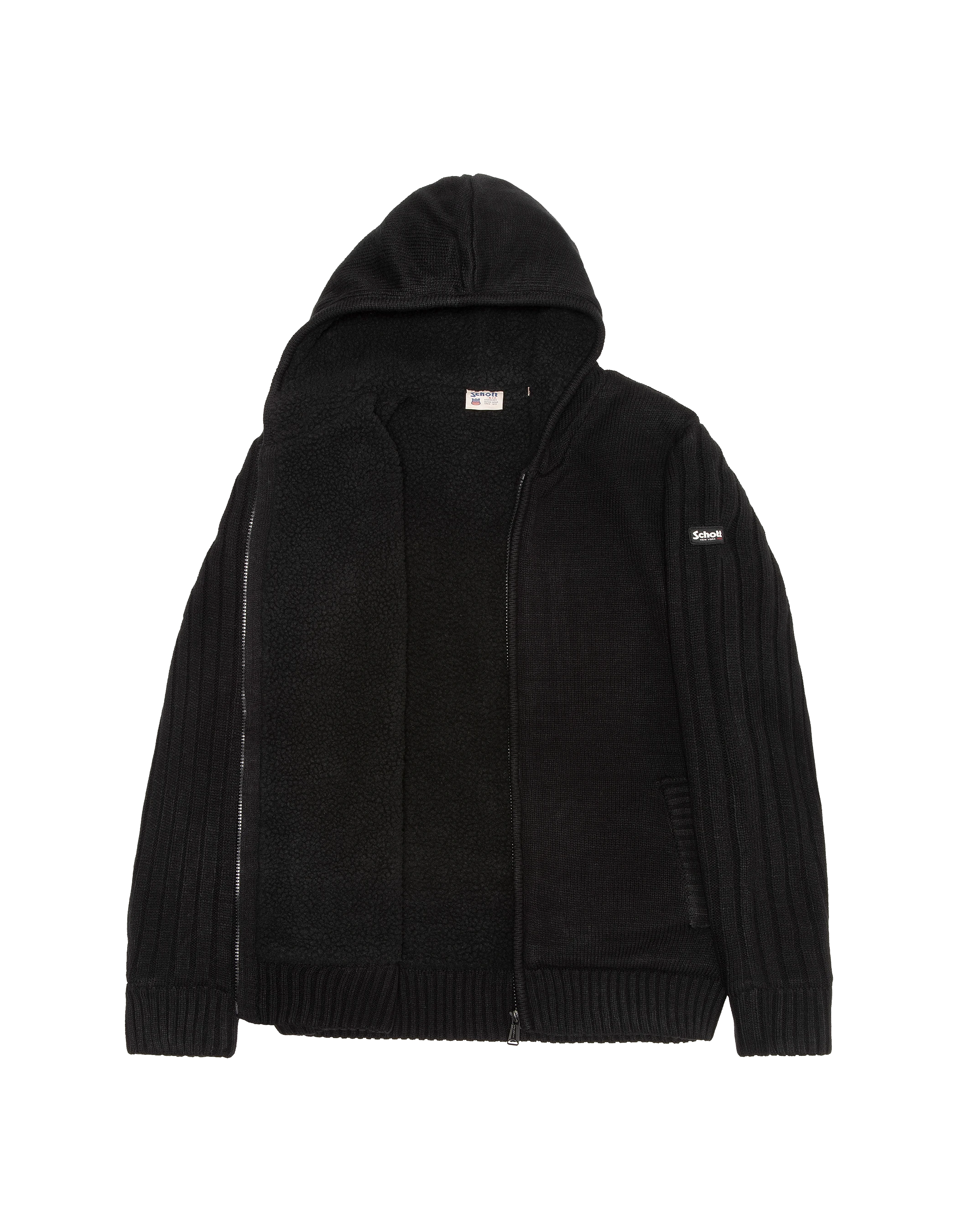 Giubbotto con cappuccio nero foderato di sherpa-3