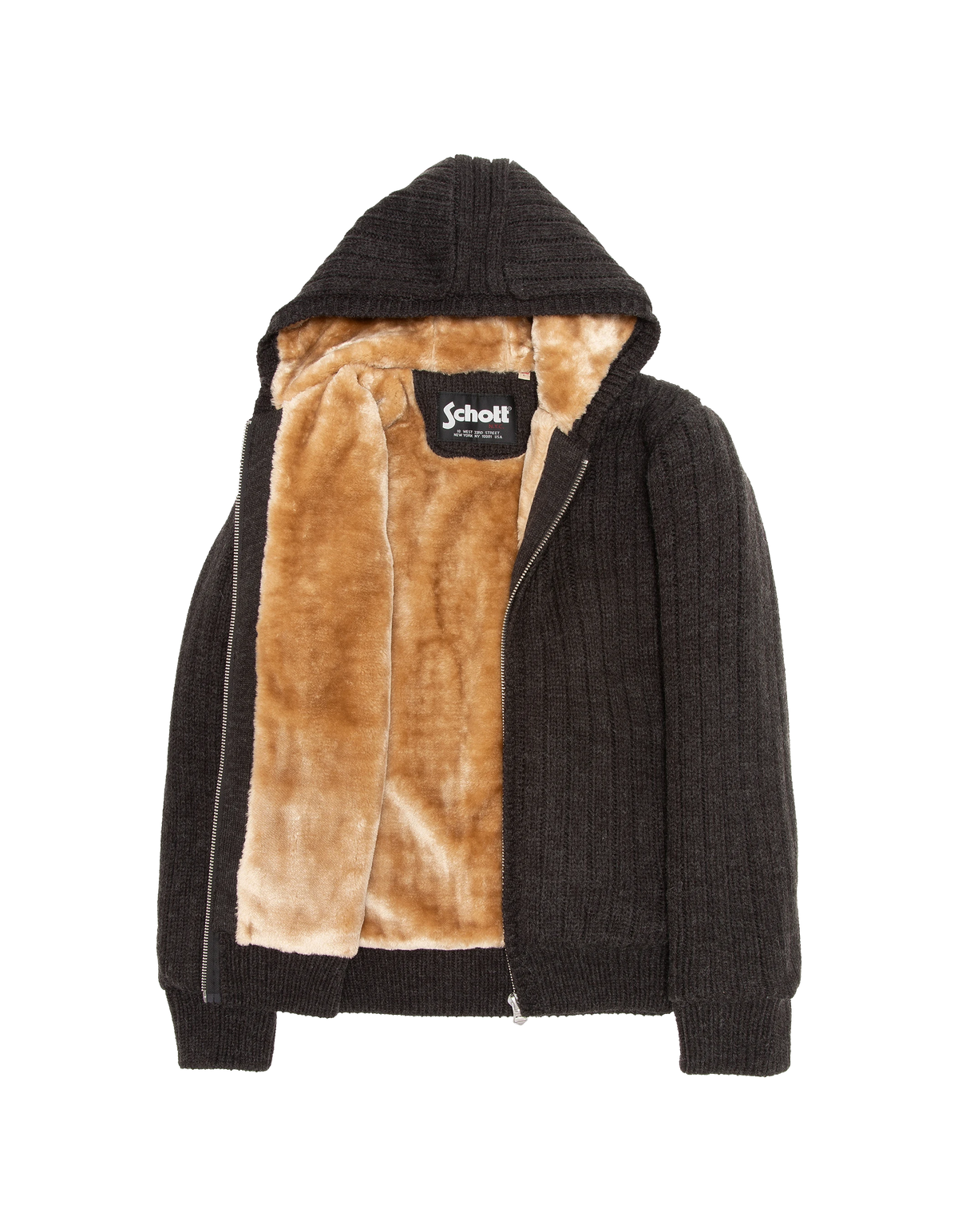 Gilet côtelé à capuche anthracite doublé sherpa