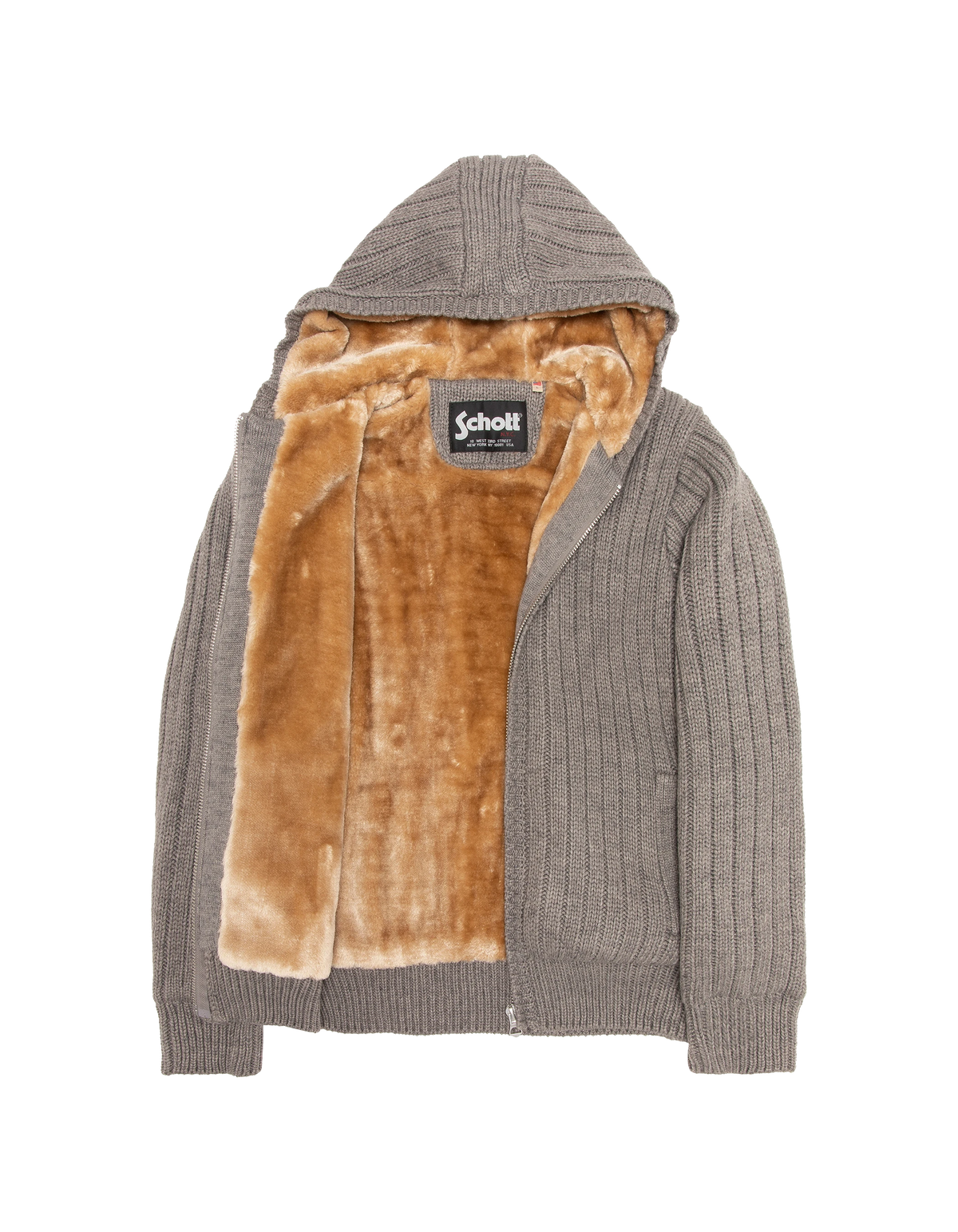 Gilet côtelé à capuche gris chiné doublé sherpa