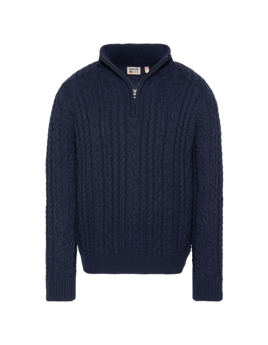 Maglione camionista lavorato a maglia a trecce blu scuro