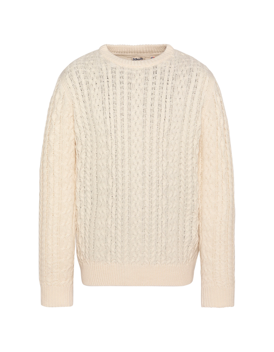 Maglione girocollo a trecce color écru