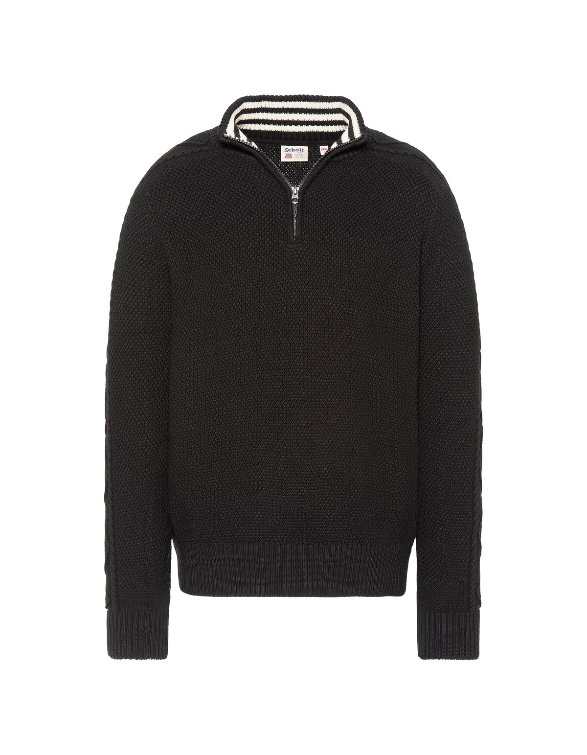 Schwarzer strukturierter Trucker-Strickpullover