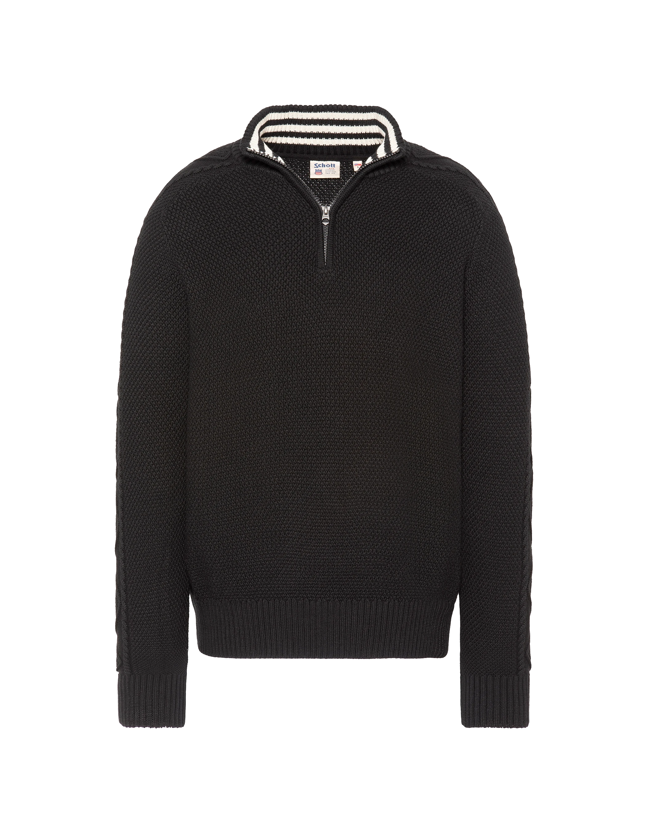Schwarzer strukturierter Trucker-Strickpullover-1