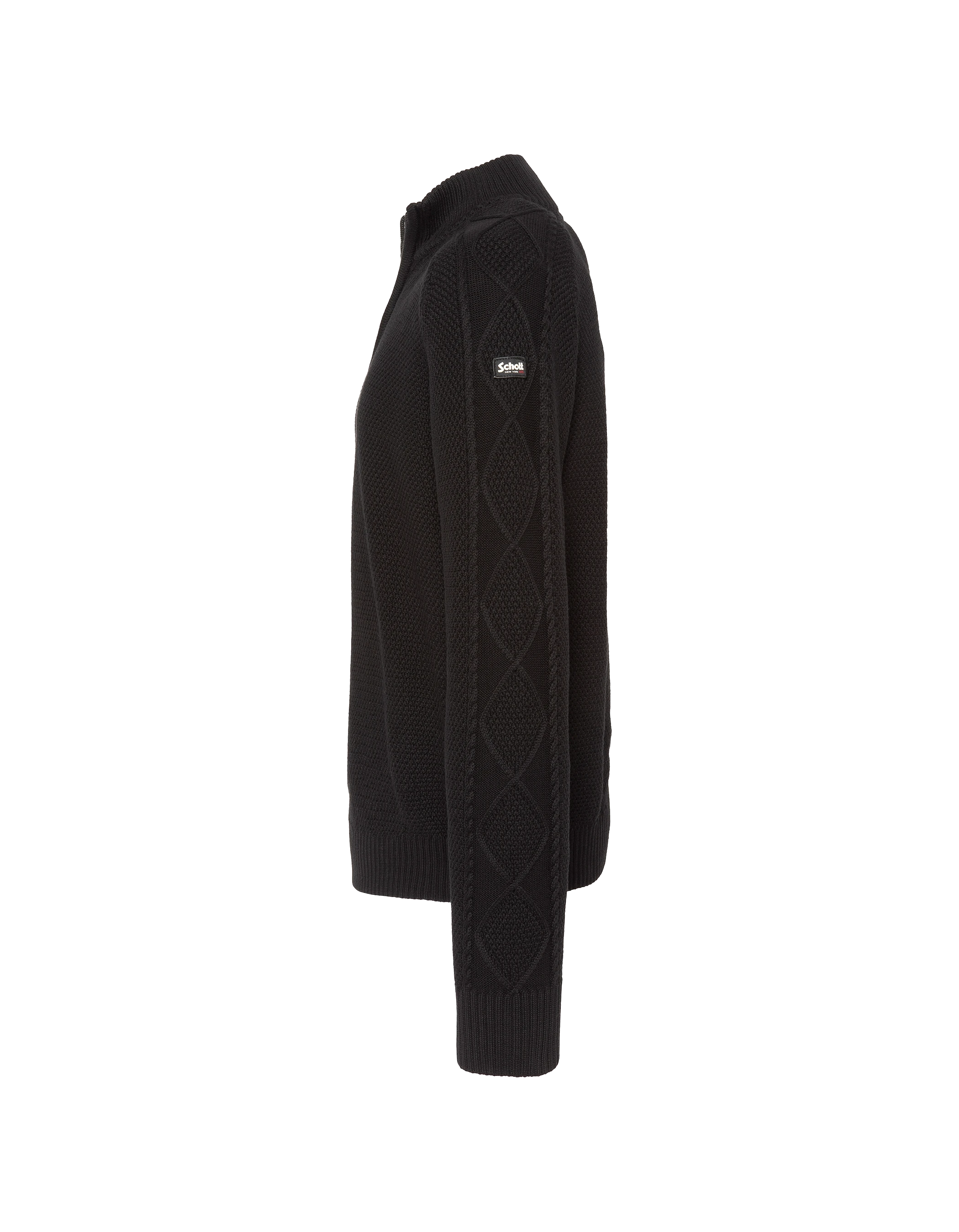 Schwarzer strukturierter Trucker-Strickpullover-3