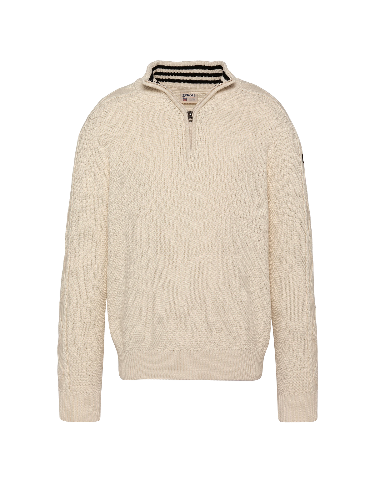 Ecrufarbener, strukturierter Trucker-Strickpullover