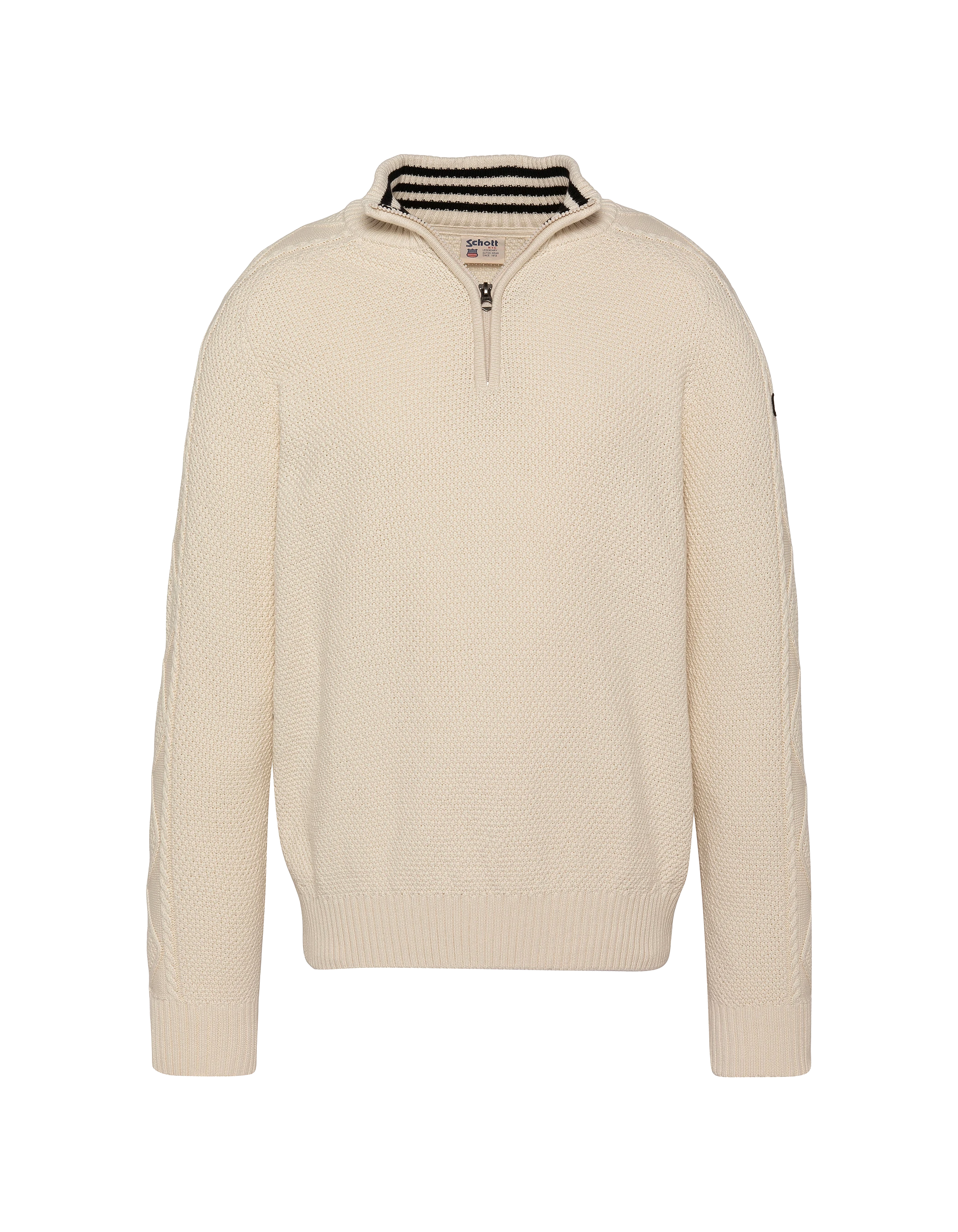 Ecrufarbener, strukturierter Trucker-Strickpullover-1