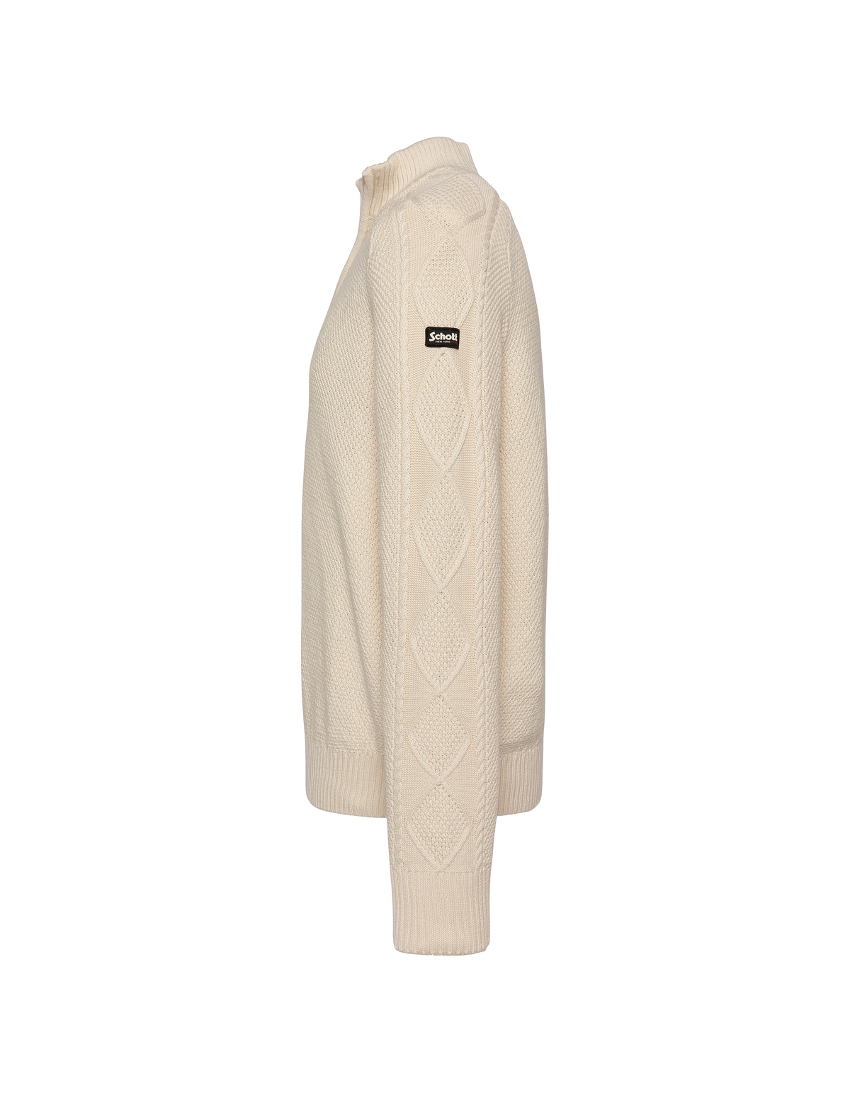 Ecrufarbener, strukturierter Trucker-Strickpullover
