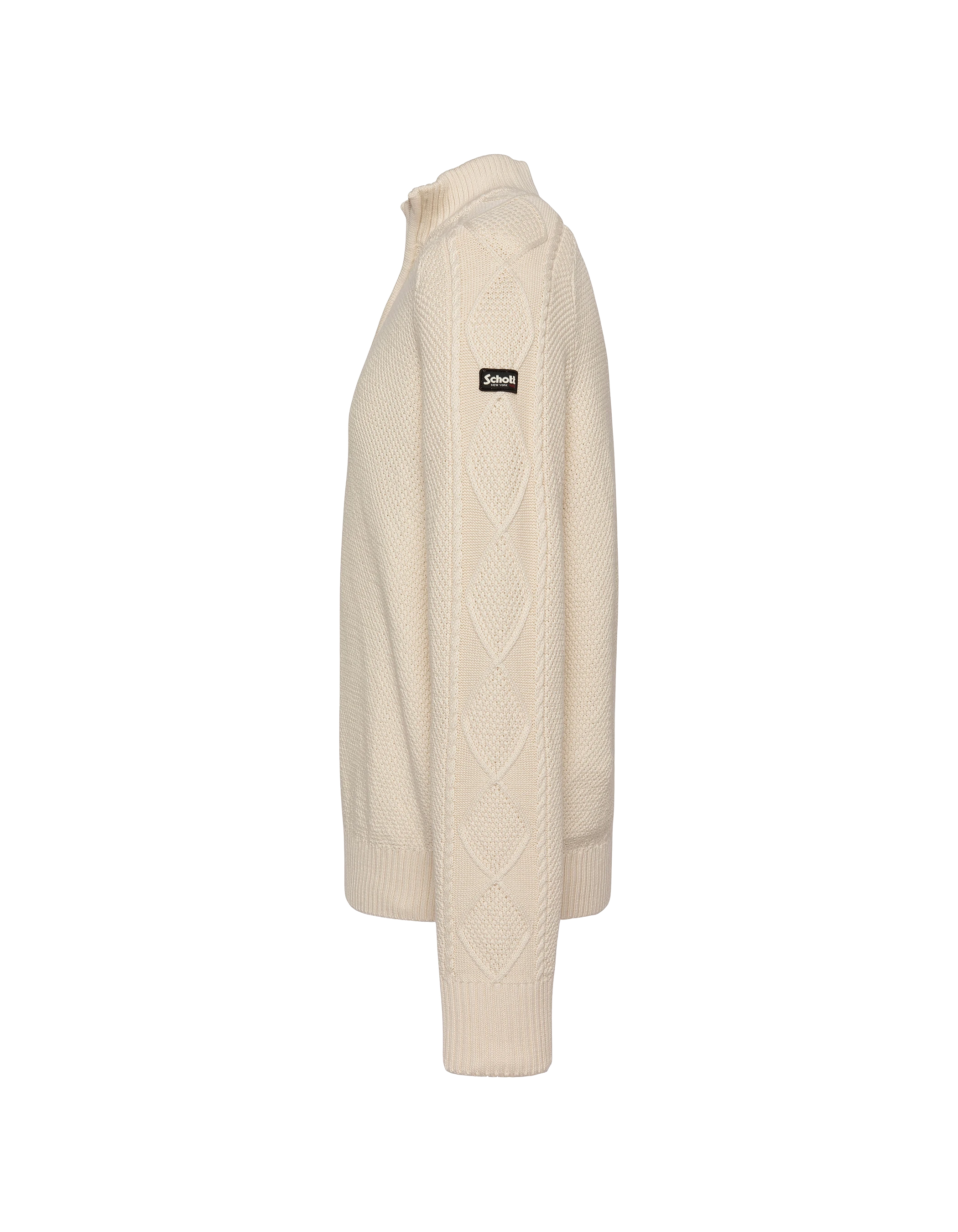 Ecrufarbener, strukturierter Trucker-Strickpullover-3